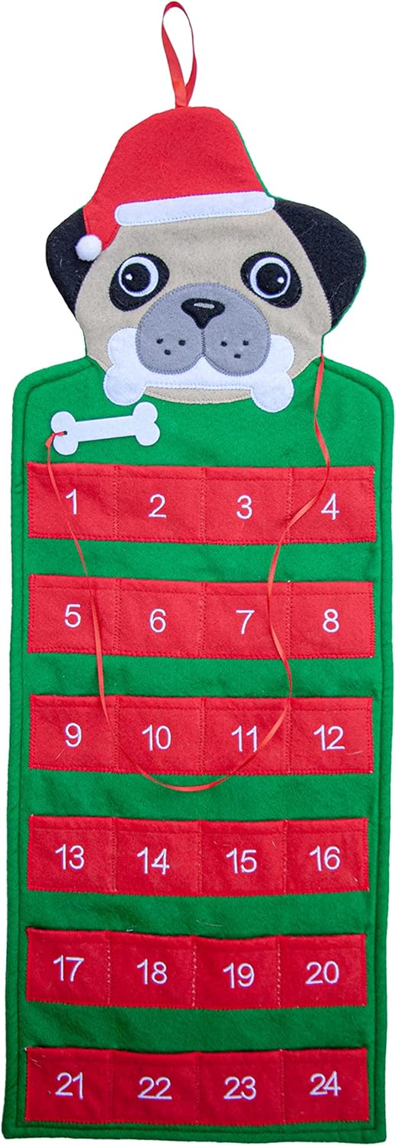 Happie Hare - Pug Dog Pet Puppy Hanging Holiday Advent Calendar with Pockets - Countdown to Christmas and Holiday for Kids & Family - (Pug Advent Calendar) image number 3