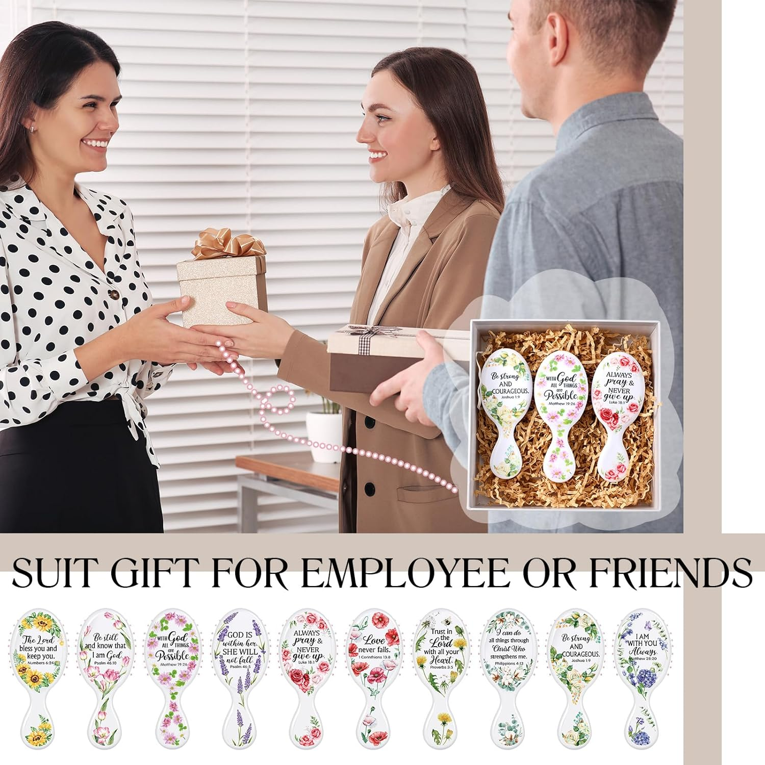 Meanplan 20 Pcs Inspirational Mini Hair Brush Bulk Thank You Gifts Bible Verse Christian Travel Hair Brush Mini Hair Brush Travel Detangling Brush Appreciation Gifts for Women Employee Staff image number 4