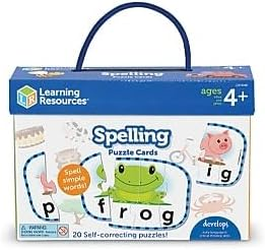 Learning Resources Spelling Puzzle Cards, Kindergarten Readniness, Self Correcting Puzzles, Ages 4+ (Multi)