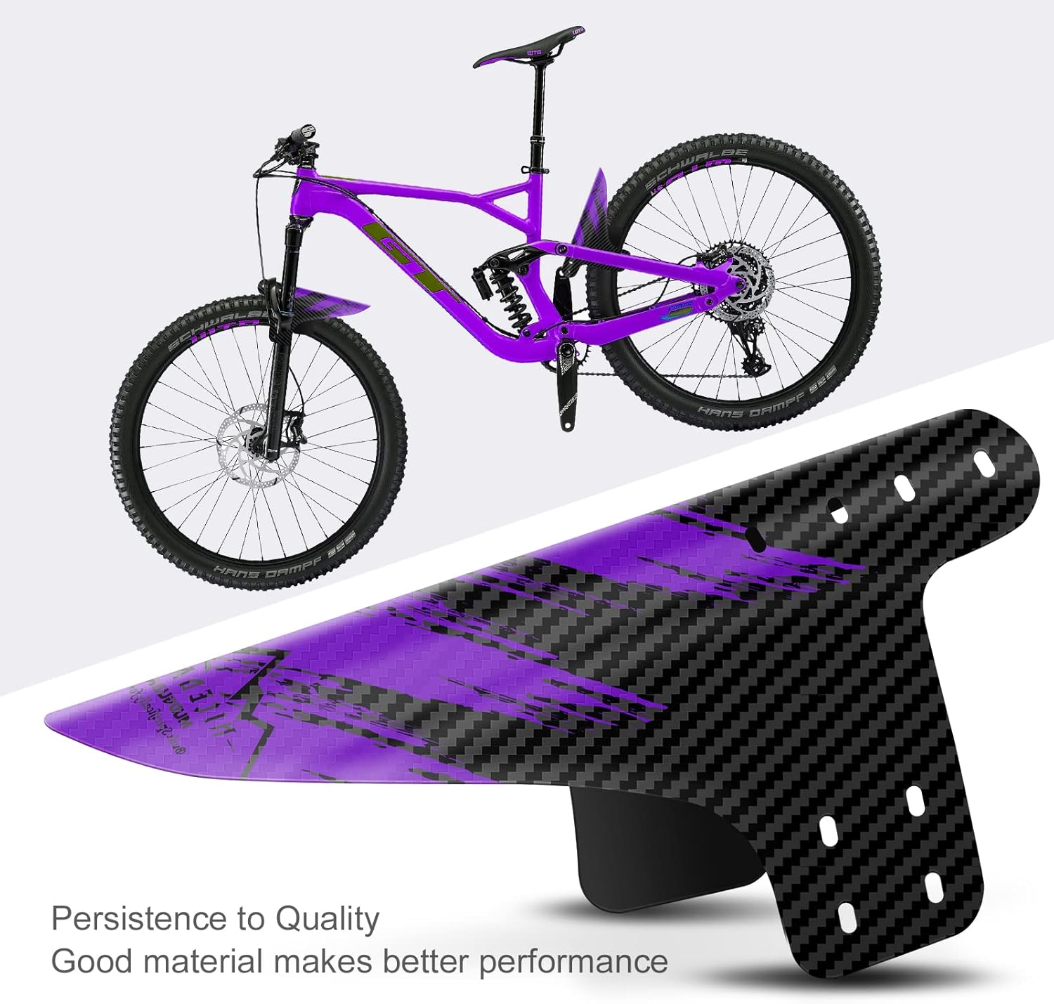NICEDACK Bike Fender, Adjustable MTB Mud Guard, Front and Rear Compatible Mudguards, Easy to Install, Fits 26", 27.5", 29" Fat Tire Bikes and All Disc Brake Bicycles - Purple image number 3