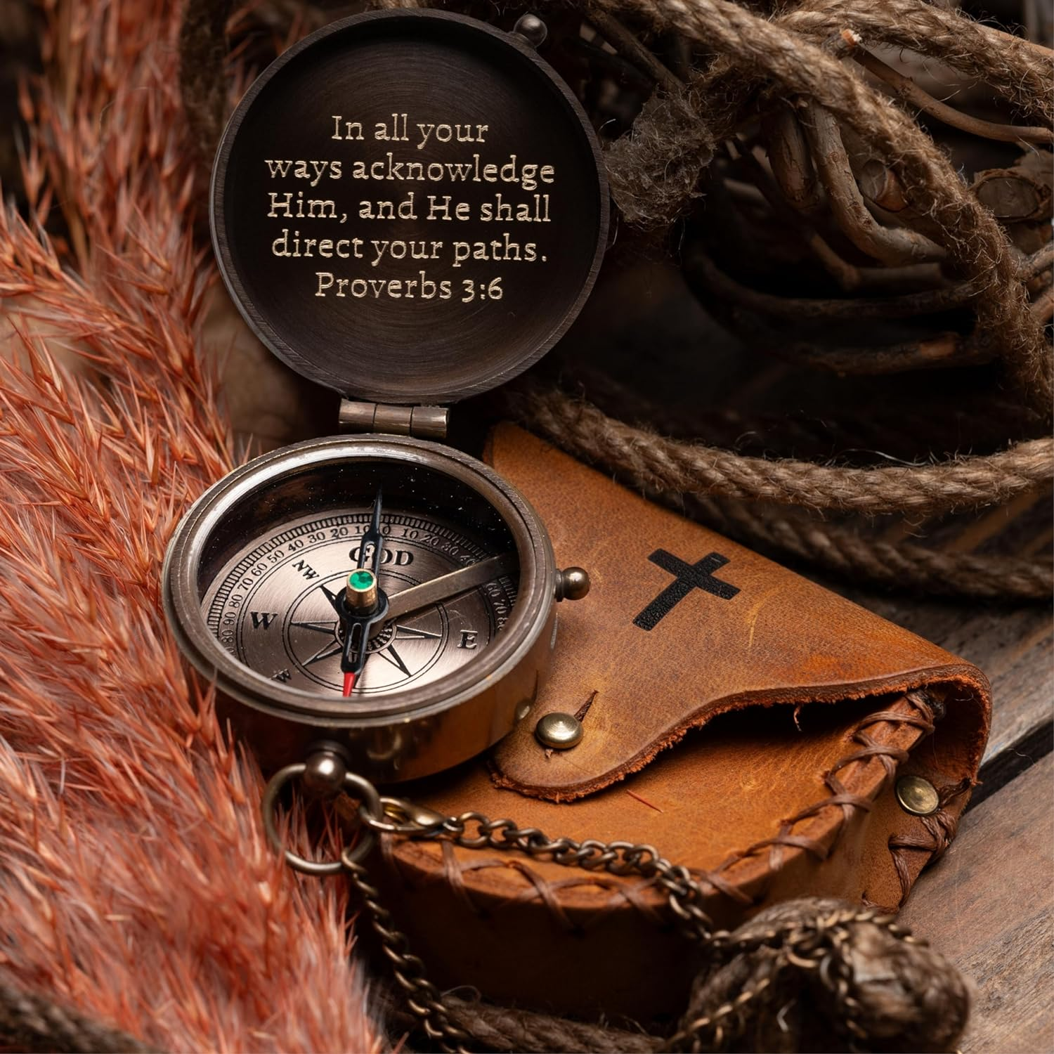 Sfdizayn Baptism Gifts for Boys - Engraved Working Handmade Compass with Scripture - Religious, Christian, Catholic, Christening, First Communion, Confirmation Gifts for Teenage Boys and Men image number 1