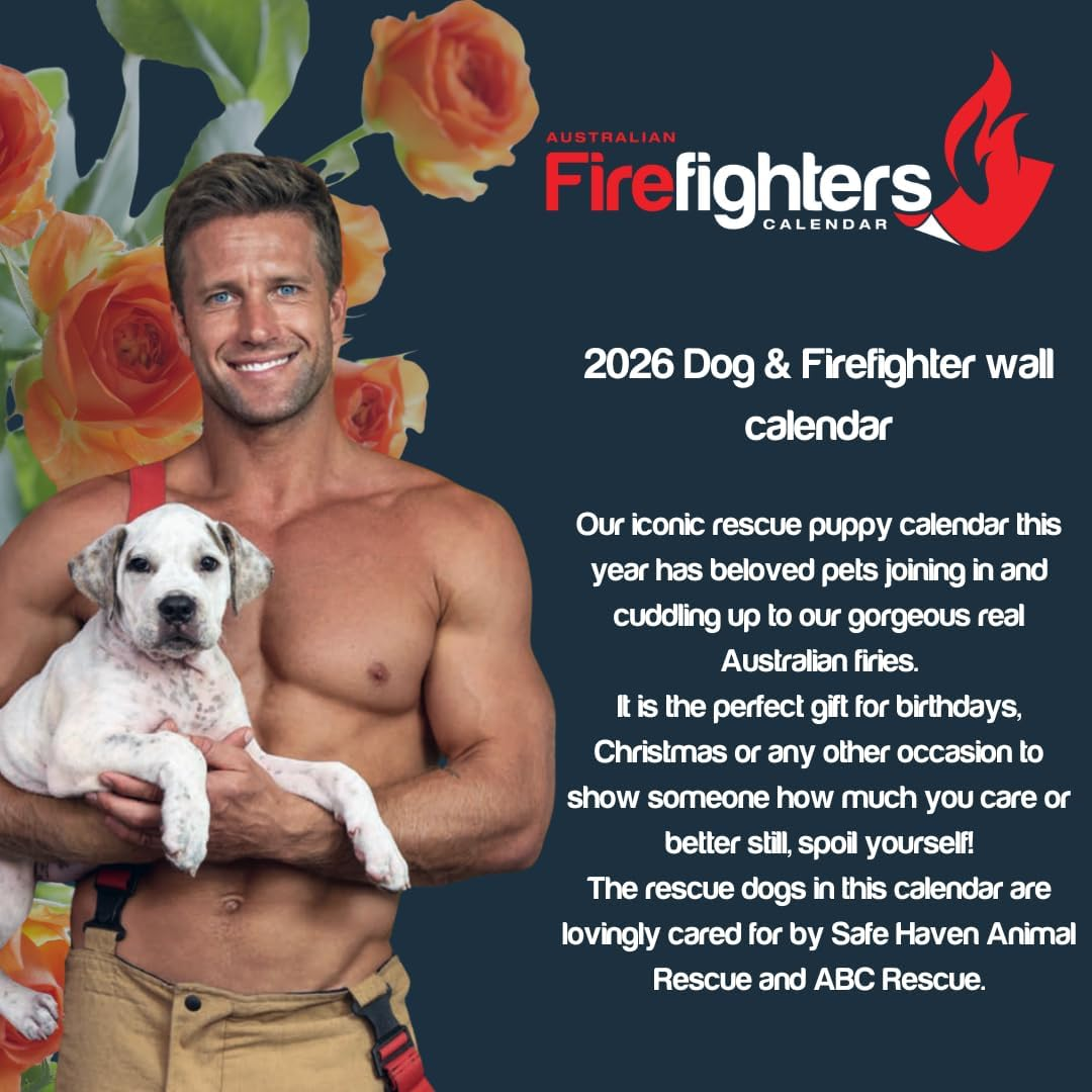 Australian Firefighters Calendar 2026 &ndash; Sexy Firefighters with Dogs &ndash; Charity Support, Wall Calendar, Ideal Gift, Dog Lovers & Firefighter Fans image number 1