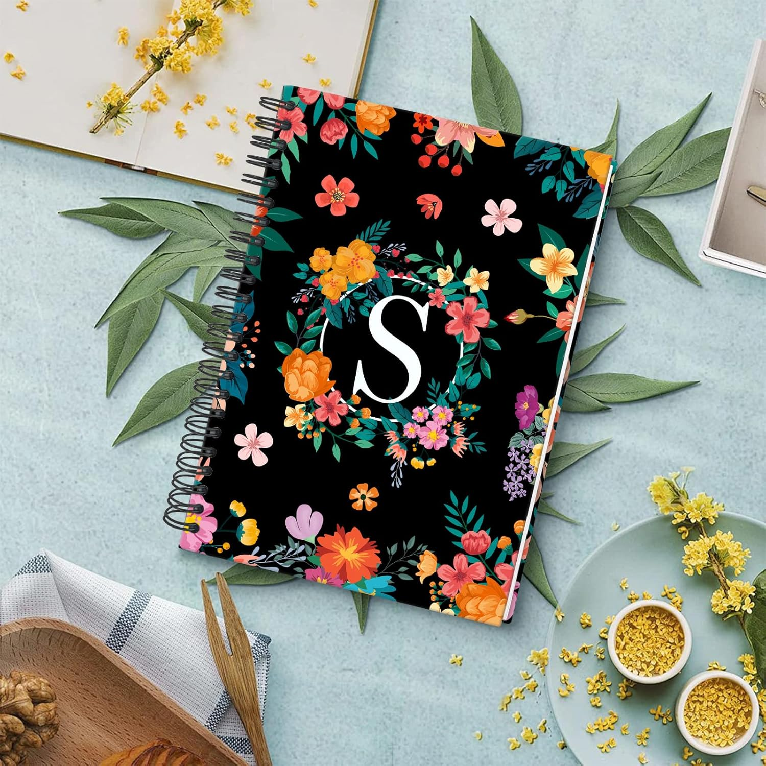 Hardcover Spiral Notebook Journal 5.7&rdquo; X 8&rdquo;, 120 Pages Journals for Women Men, A5 Print Ruled Notebooks, Cute Floral Letter Spiral Journal for Writing, Work, Business, School image number 1