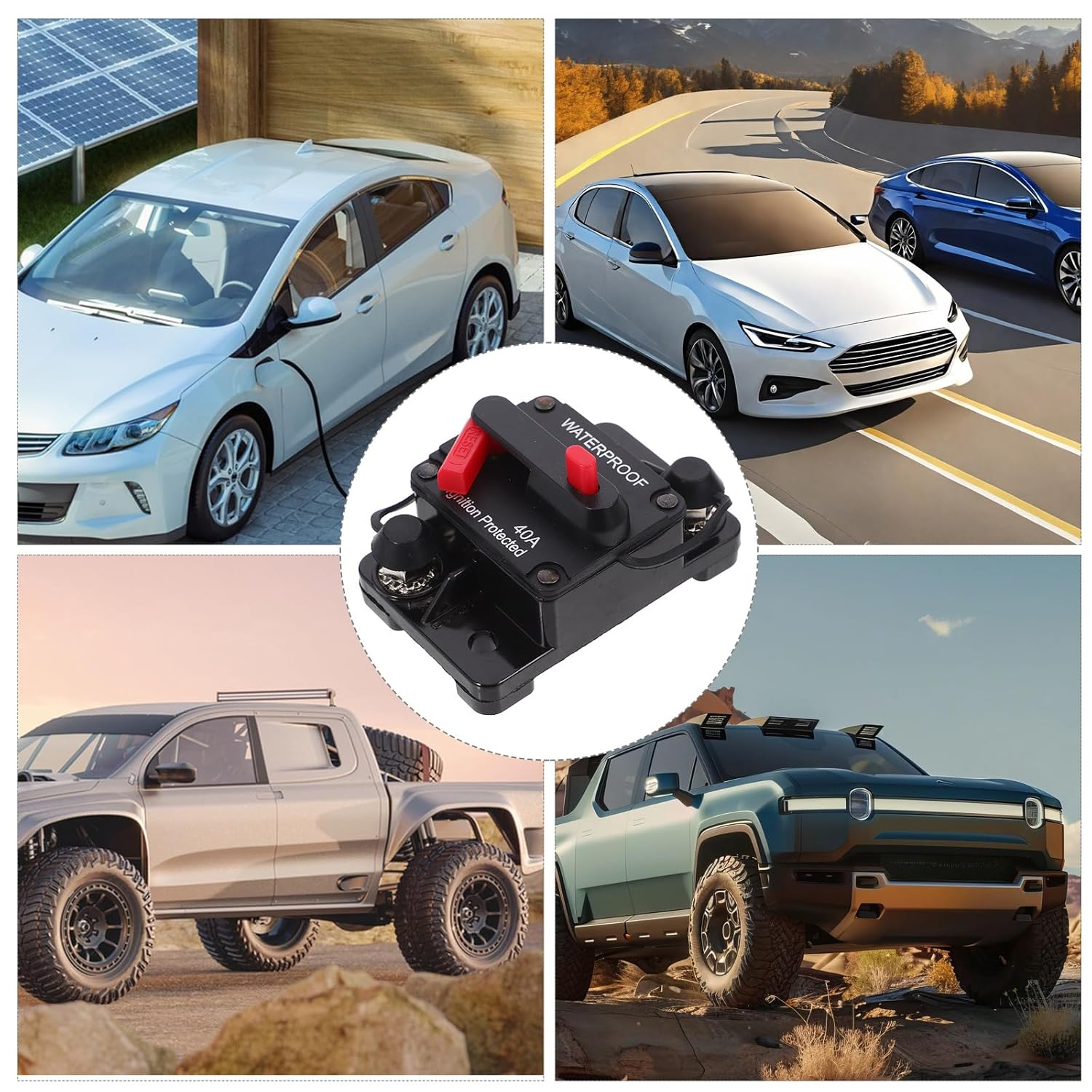 Iplusmile 40 Amp Circuit Breaker Manual Reset Inline Fuse Inverter Waterproof 12V- 48V DC Fuse Holder for Motor Car Marine Trolling Boat Manual Power