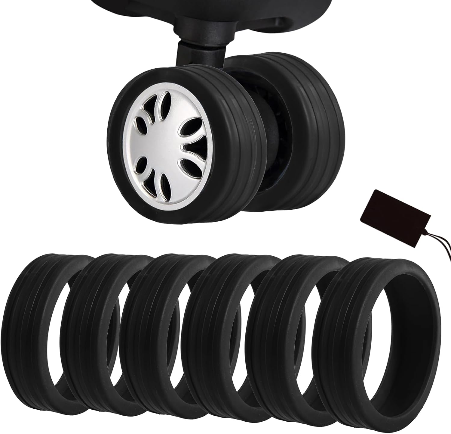 OKAMMY Luggage Wheels Protection Silicone Suitcase Cover - Noise Cancelling Travel Bag Rolling Wheels - Reliable Travel Suitcase Wheel Cover - Durable Tyre Protective Covers for Luggage Bags - 8Pcs image number 6