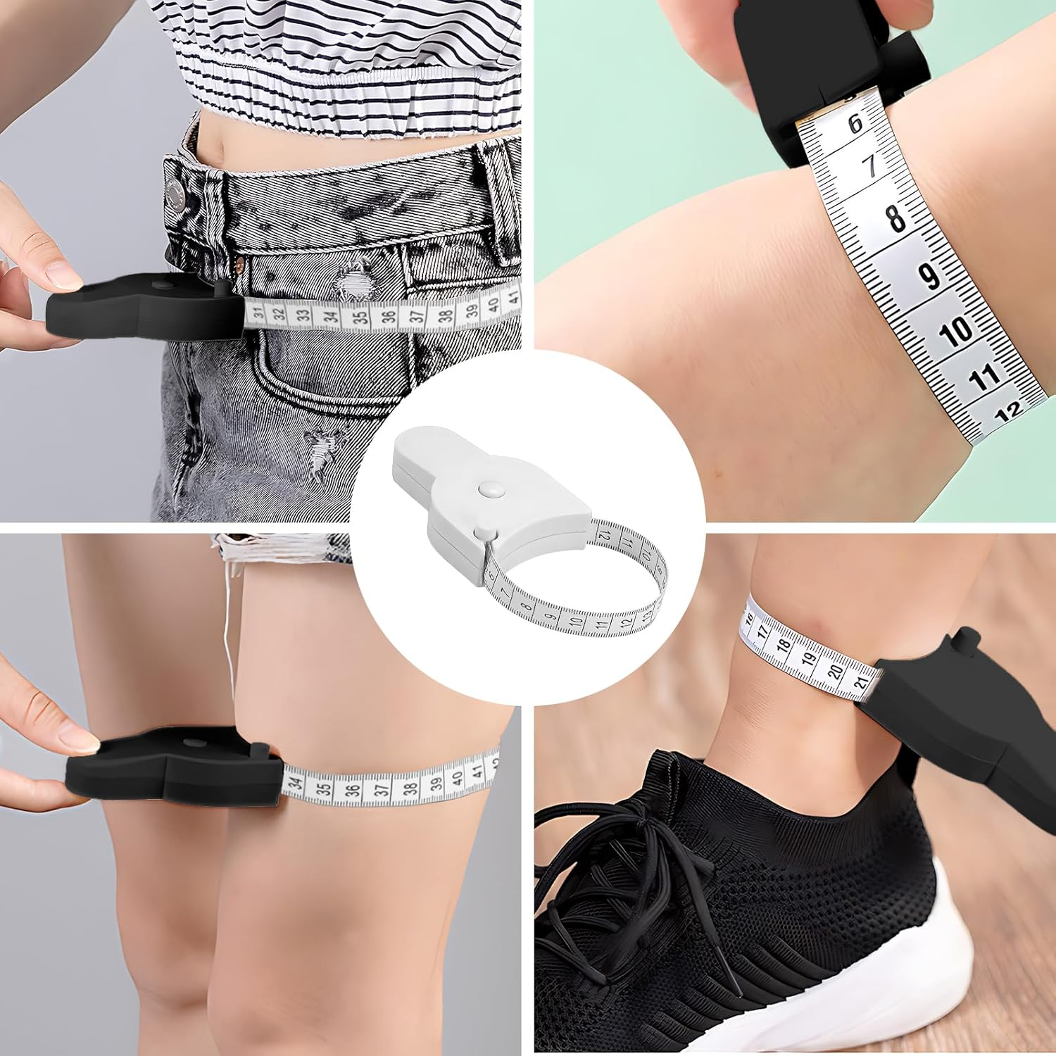 Body Tape Measure, Self-Tightening Rebound Body Measurement Ruler 60 Inches (150Cm), Measuring Tools Suitable for Clothing Customization & Health Management for Tailor Fitness Coaches(Black) (Black)