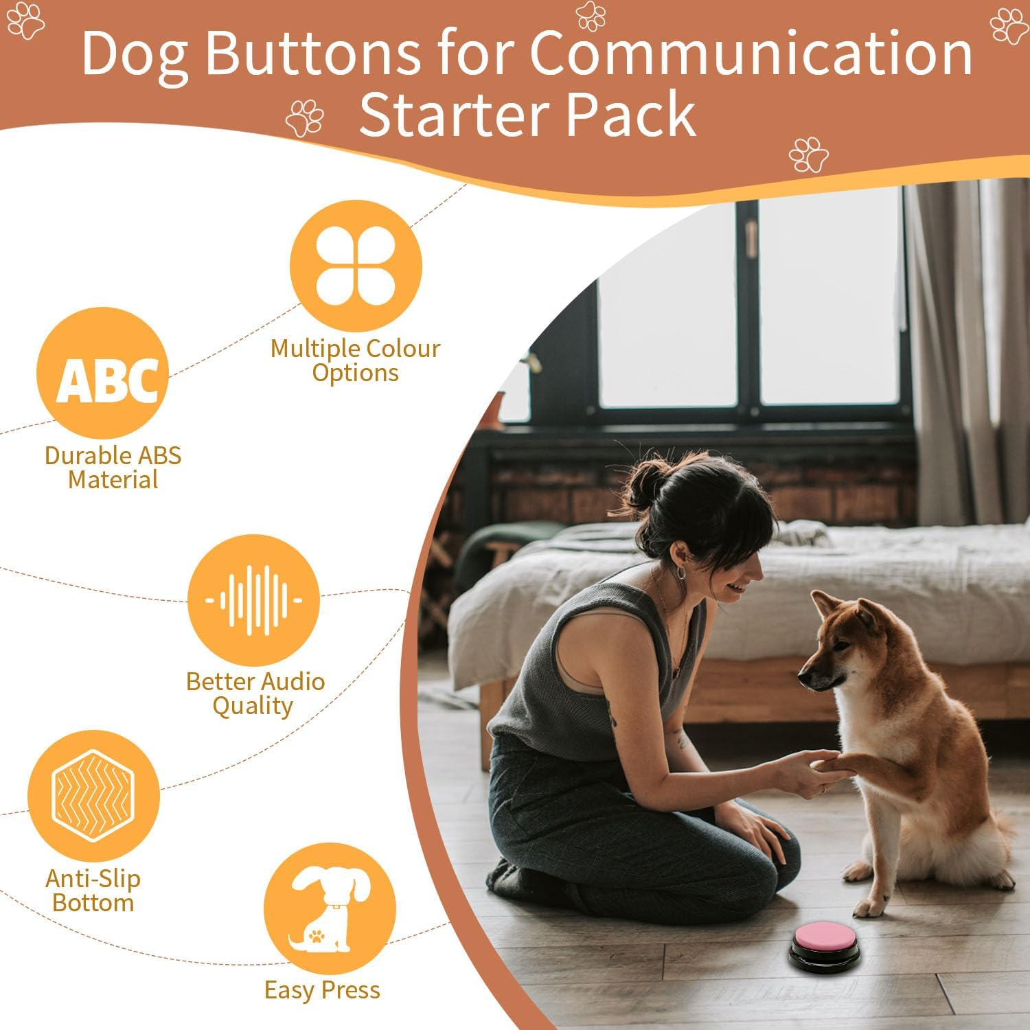BUYVIKAY Set of 4-Colour Dog Button, Buzzer with Recording Function, Dogs, Pet Training, Dog Button for Communication, 30-Second Voice Recording Button image number 3