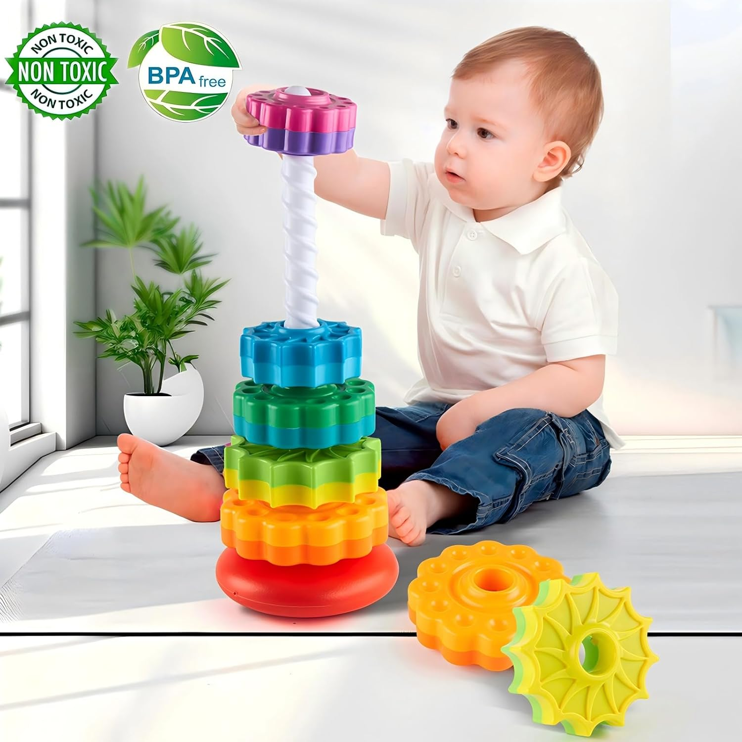 Baby Fidget Toys - Baby Spinning Stacking Toy for Toddlers 1-3, Rainbow Ring Stacker Autism Sensory Toy for Babies 6-12 Months, Kids Boys Girls Christmas Birthday Gifts, Montessori Toys for Babies