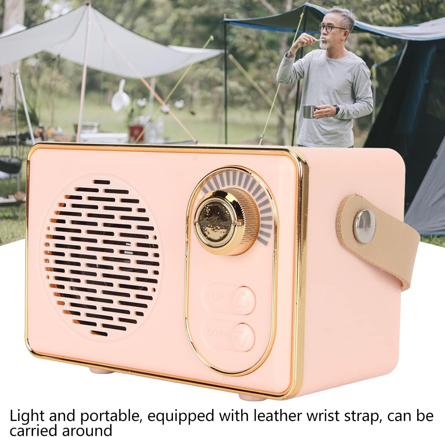 Retro Bluetooth5.0 Speaker with AUX USB Rechargeable MP3 Player, Vintage Mini Desktop Speaker, Portable for Camping Party Gift (Rose)