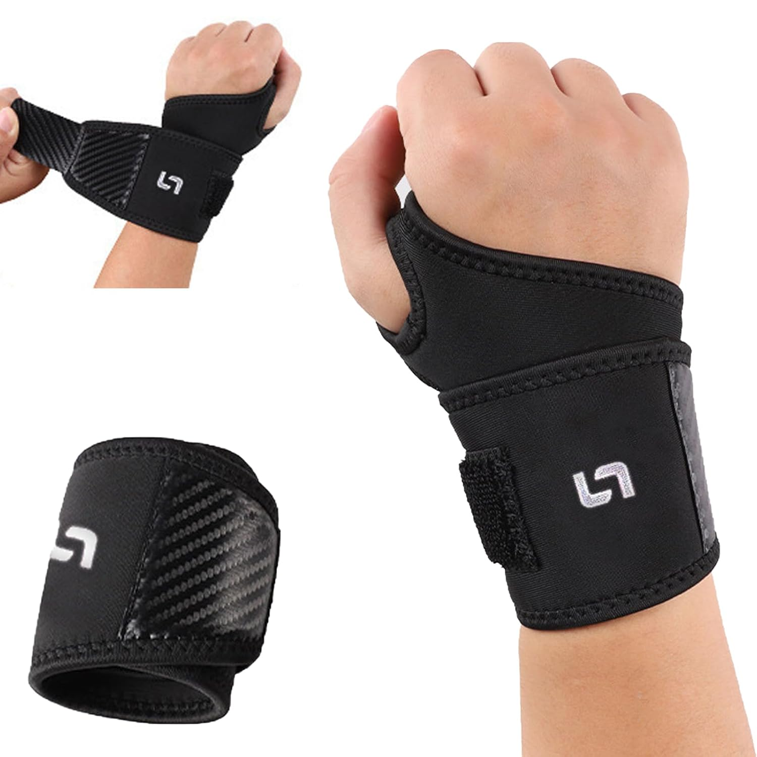 Checkzed Wrist Support Brace,Adjustable Wrist Band with Wrap Straps for Gym,Weightlifting,Tendonitis, Arthritis,Joint Pain Relief,Fits Right or Left Hand（1 Black）,Thumb Support,Carpal Tunnel image number 1