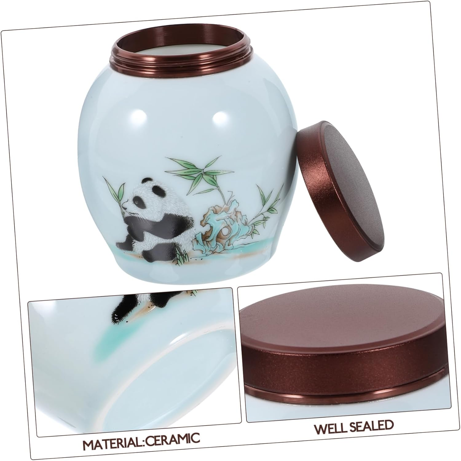 Panda Ceramic Tea Canister Jar Cute Household Storage Container for Tea Snacks and Beads Multi-Functional Storage Elegant Design for Home Decoration image number 3