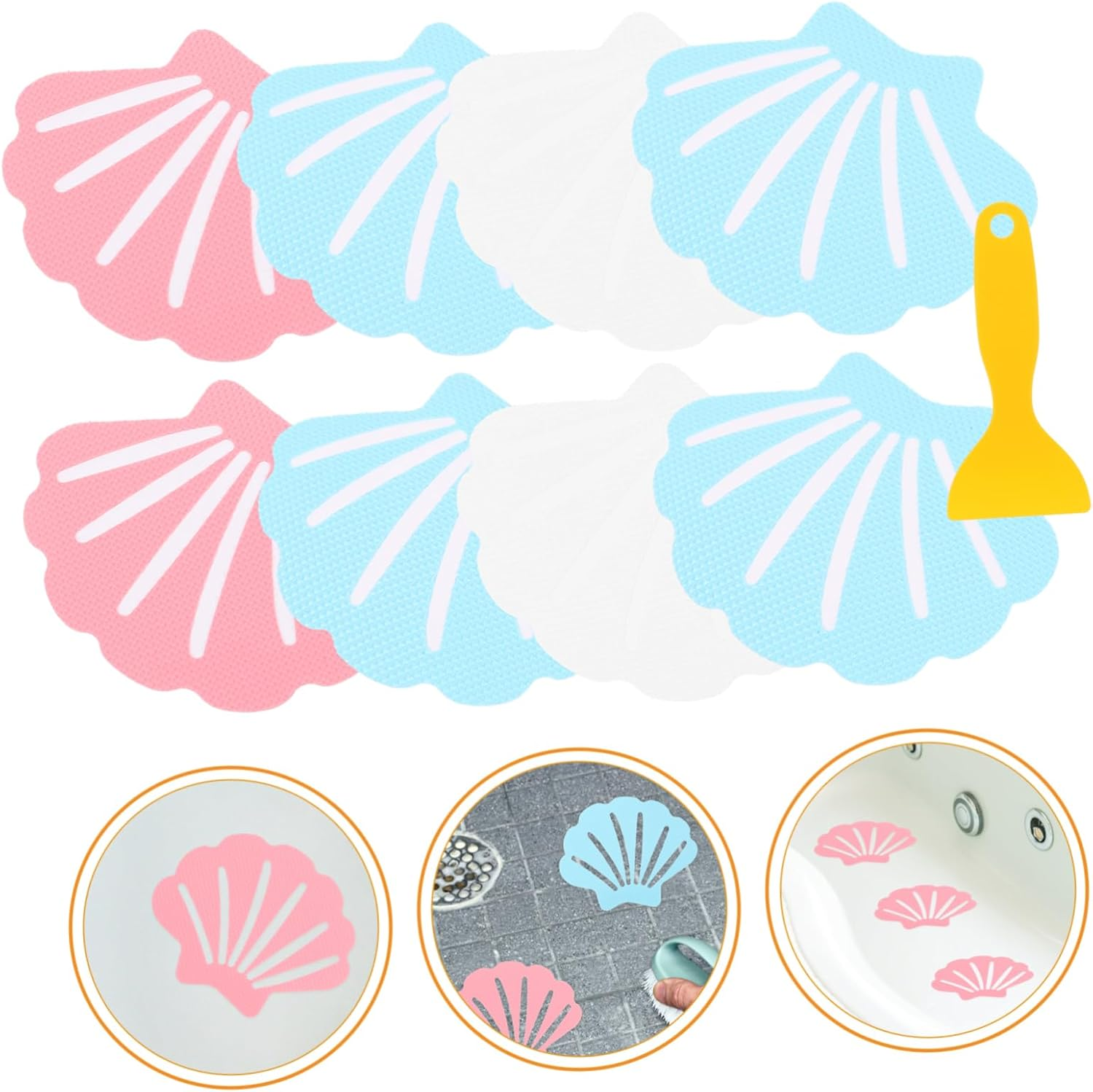 Baluue 1Set Bathtub Non- Stickers Anti-Skid Seashell Decals for Bathroom Floors Easy to Install Safety Stickers Scraper for Bathtubs Showers and Pools image number 5
