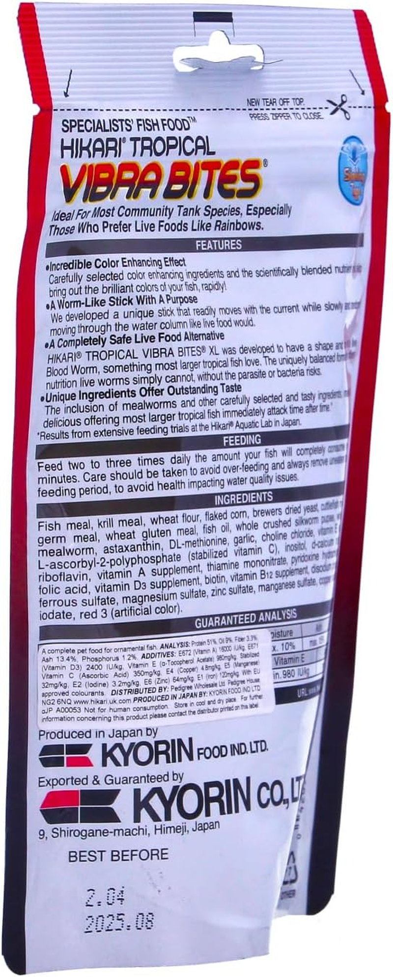 Hikari Vibra Bites XL 125G Blood Worm like Stick Slow Sinking Fish Food for Colour image number 5