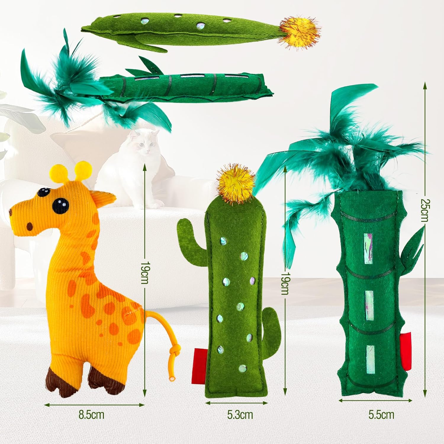 Catnip Toy,3Pcs Cat Chew Toys,Bite Resistant Catnip Toys with Soft PP Cotton and Crinkle Paper Inside,Interactive Cat Feather Toy for Indoor Cats and Kitten image number 6