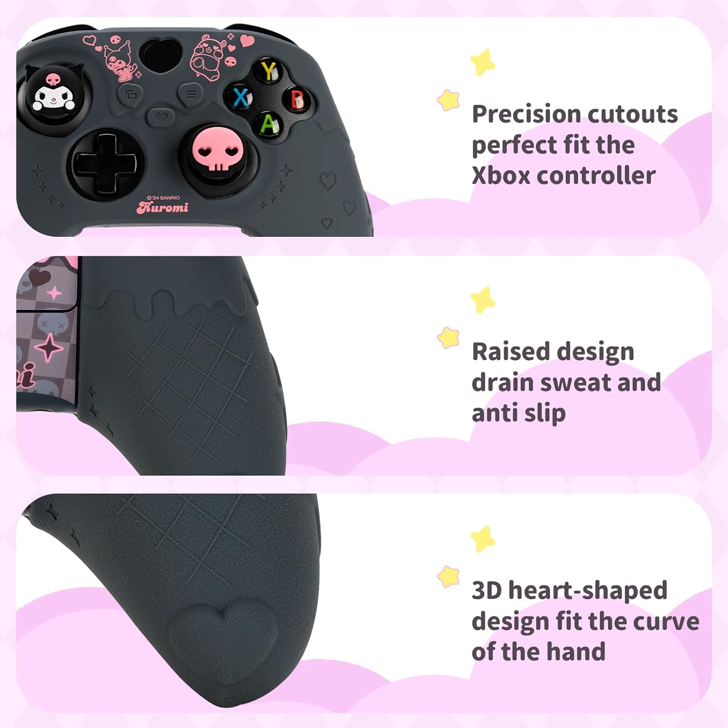 Kuitmor Cute Cover Skin for Xbox Series X Controller,Soft Silicone Protective Case,Ergonomic Protective Cover Skin Case Compatible with Xbox Wireless Controller with 2 Thumb Grip Caps (Klm-Black) image number 5