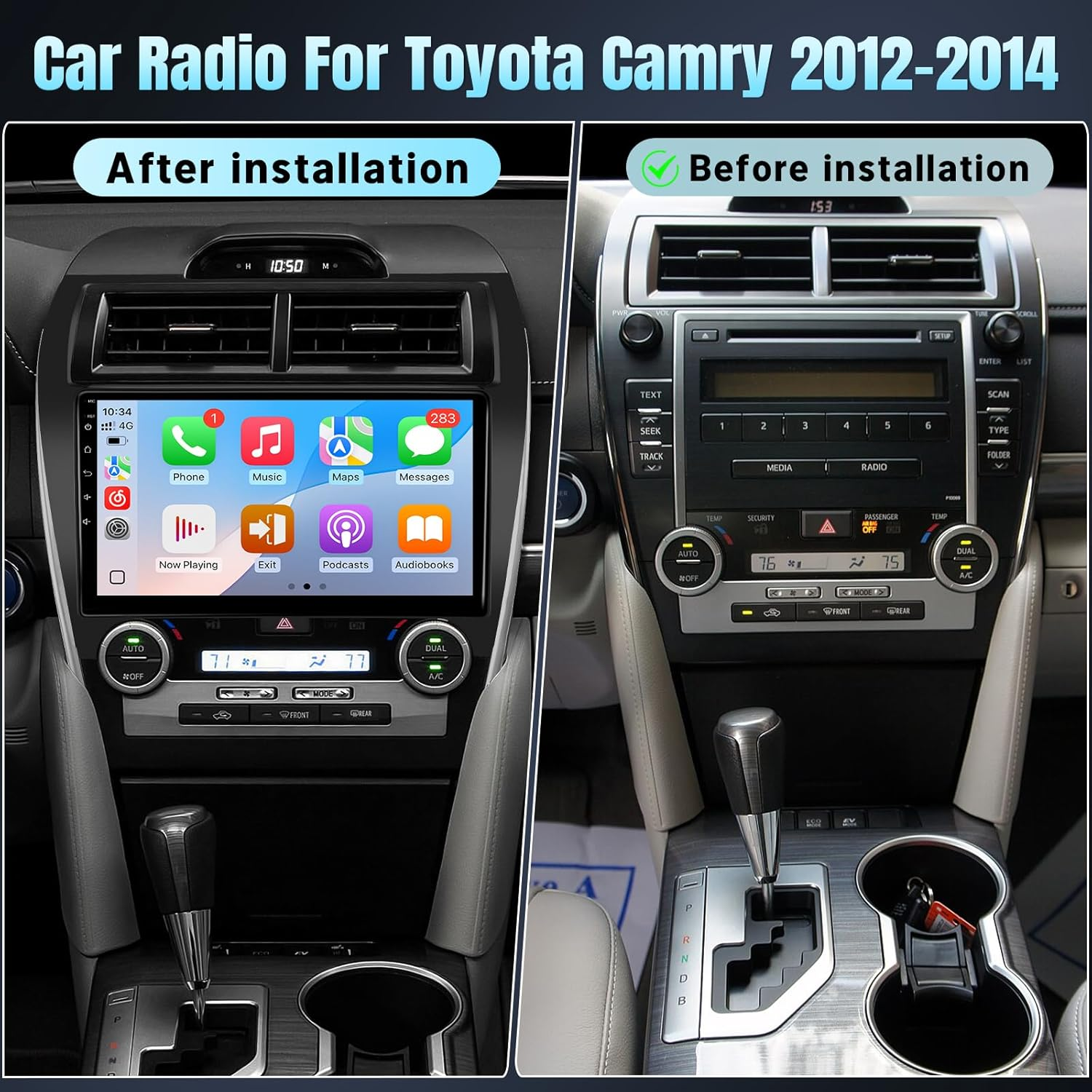 Android Car Stereo Radio for Toyota Camry 2012 2013 2014 (Not for J.B.L Version) Upgrade, 10.1'' Screen Head Unit with Wireless Carplay Android Auto Bluetooth GPS Backup Camera image number 3