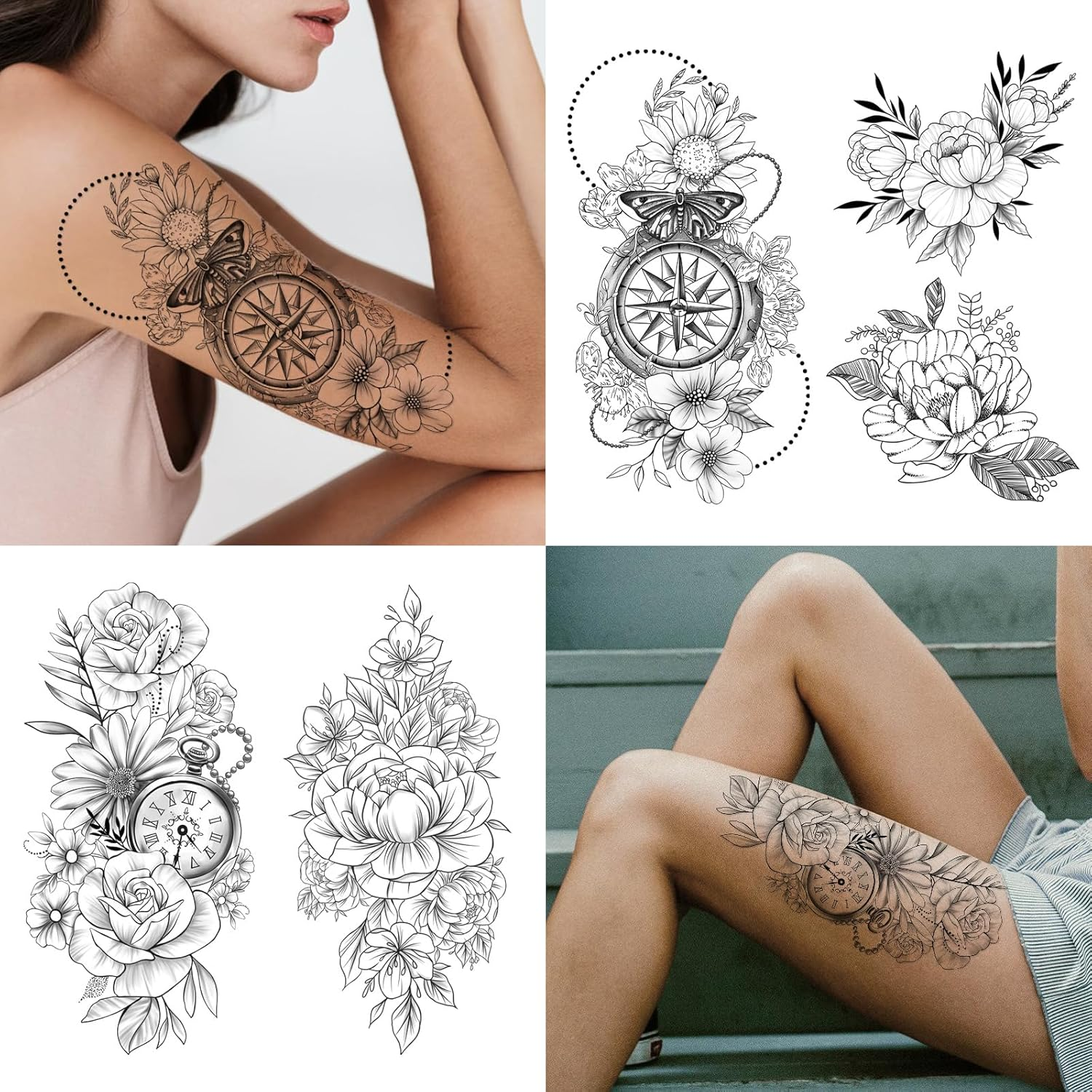 Yazhiji 49 Sheets Large Sexy Flowers Collection Waterproof Temporary Tattoos Lasting Tattoos for Women and Girls. image number 1