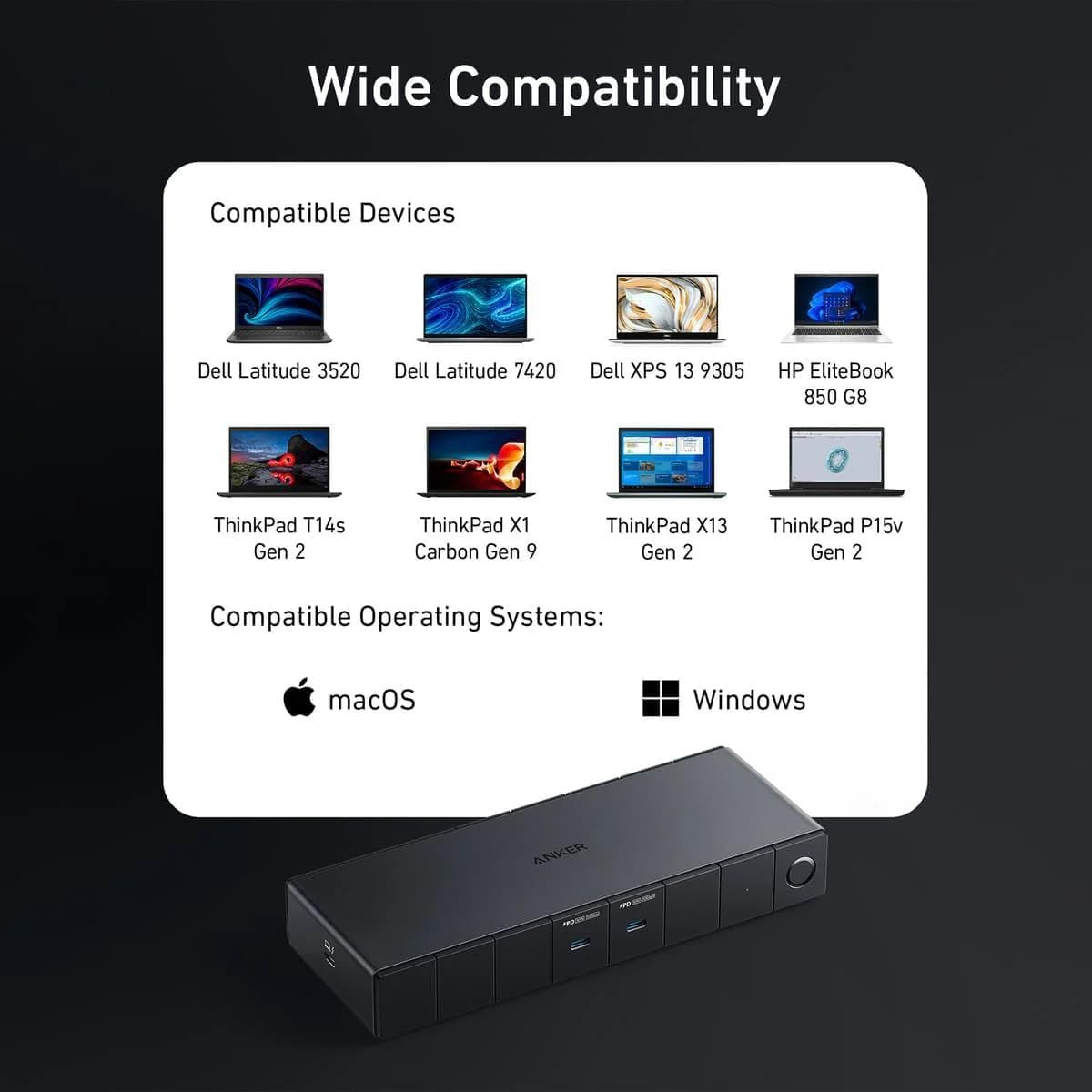 Anker 778 Thunderbolt Docking Station (12-In-1, Thunderbolt 4), 40 Gbps with Max 100W Charging for Laptop, Single 8K, Quad 4K Display, Ethernet, 6 USB Ports for Dell, HP Laptops and More(Gray)