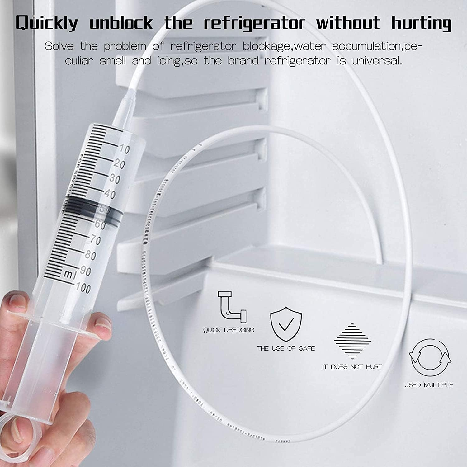 5 Pcs Refrigerator Drain Hole Clog Remover,Dredge Cleaning Tools Fridge Hole Brush,Water Outlet Cleaner for Household Clean,Refrigerator Drain Clean Brush,Wash Brush Suction Syringe Hose (5 Pcs) image number 1