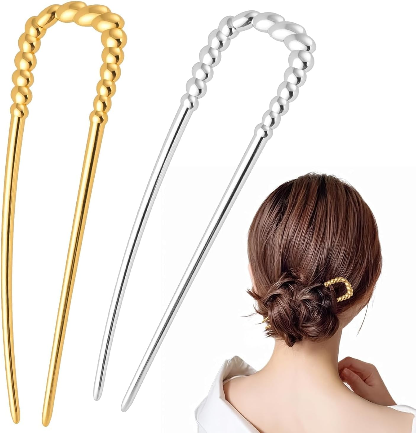 French Hair Pins for Women, U-Shaped Metal Hair Pins for Long and Thick Hair, 4 Inch Extended French Pins Hair Forks for Various Hair Styles 【Black 2PCS】