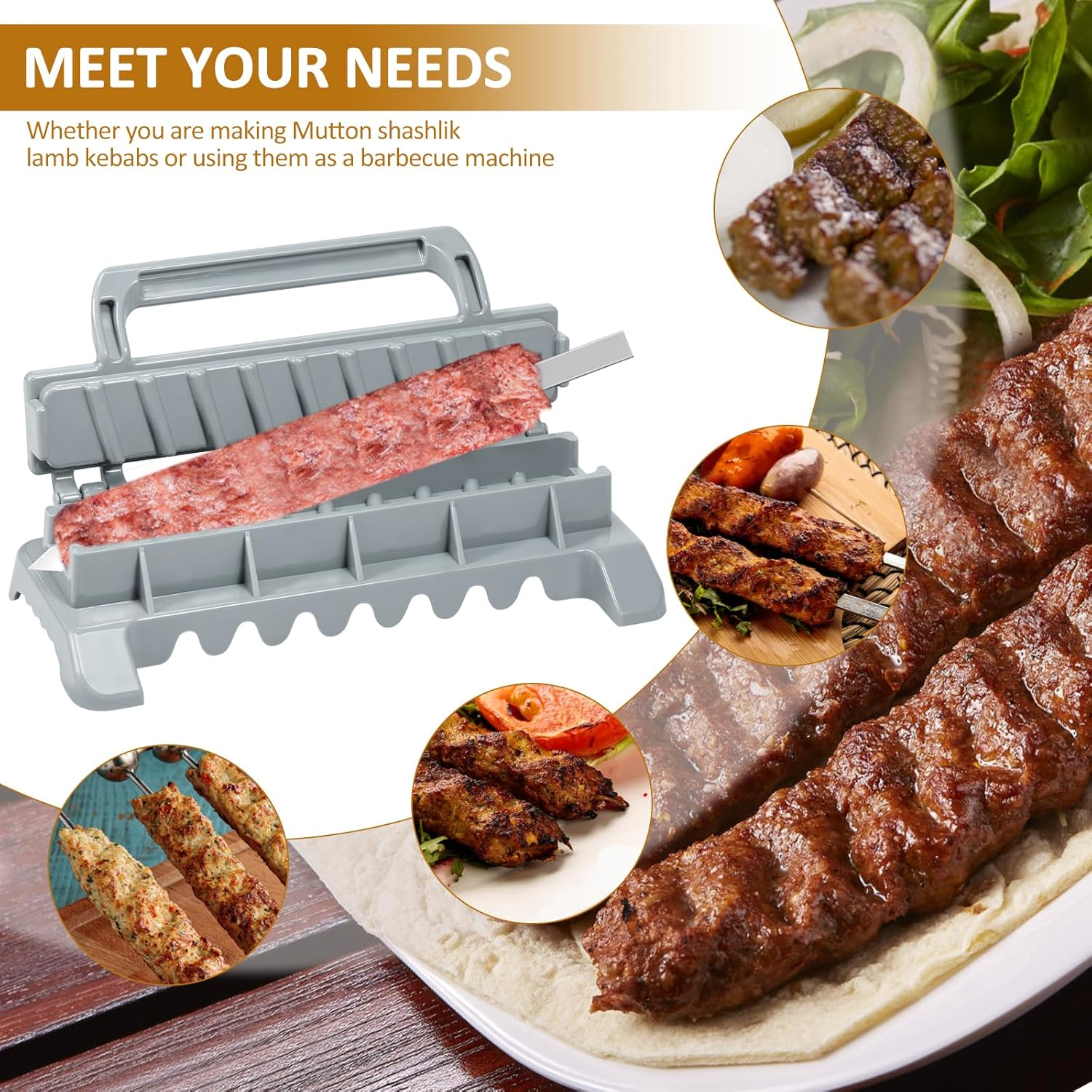 Fizocosisto Plastic Kebab Maker Machine Press, Reusable Easy Kebab Maker Barbecue Skewers,Kebab Maker Grill Tool for Turkish Kebab Outdoor Barbecue Party BBQ Gadget image number 2