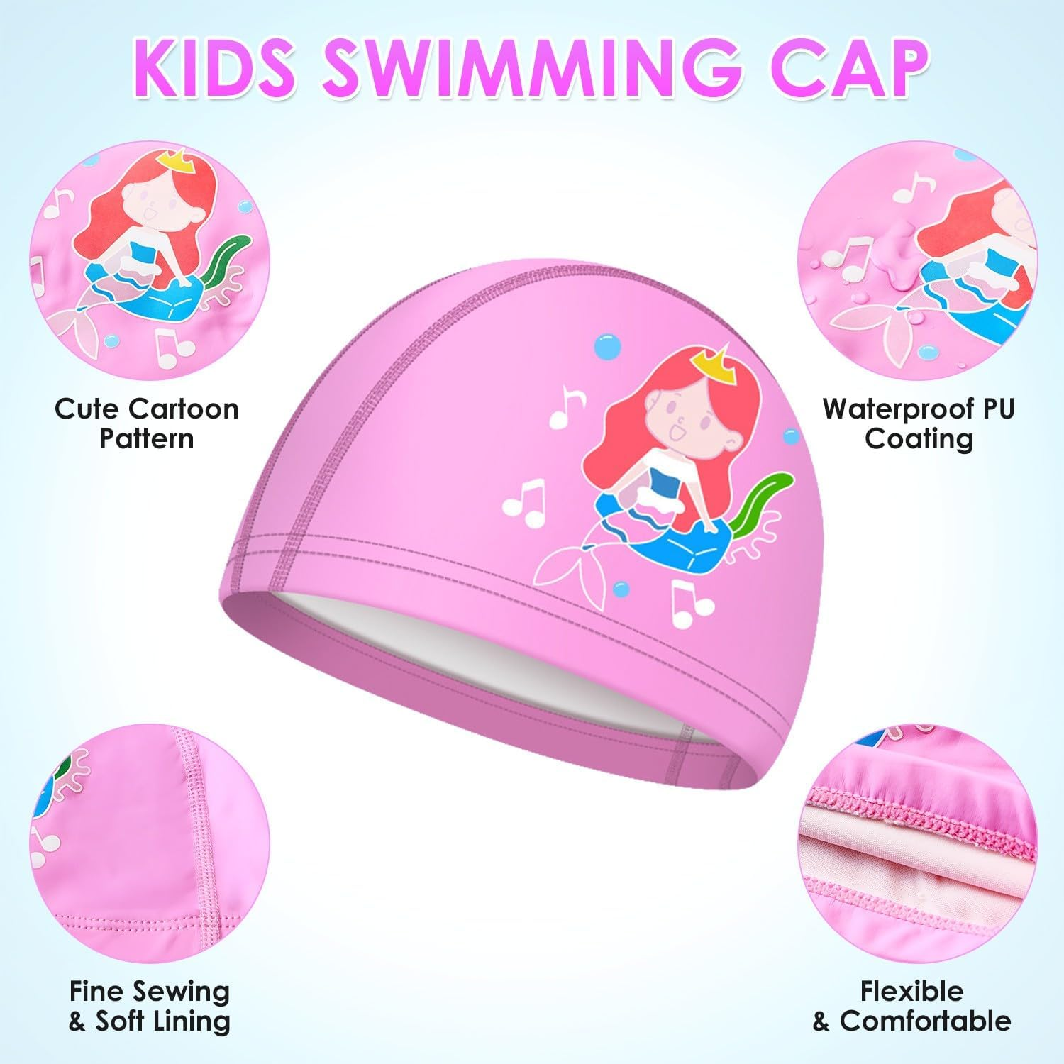 Slowton Girls Short Sleeve Swimsuit, 4 Piece Rash Guard Set Short Sleeve Bathing Suit with Swimming Cap and Goggle, Summer Quick Dry Swimwear for Kids Girls 5-12 Years image number 4