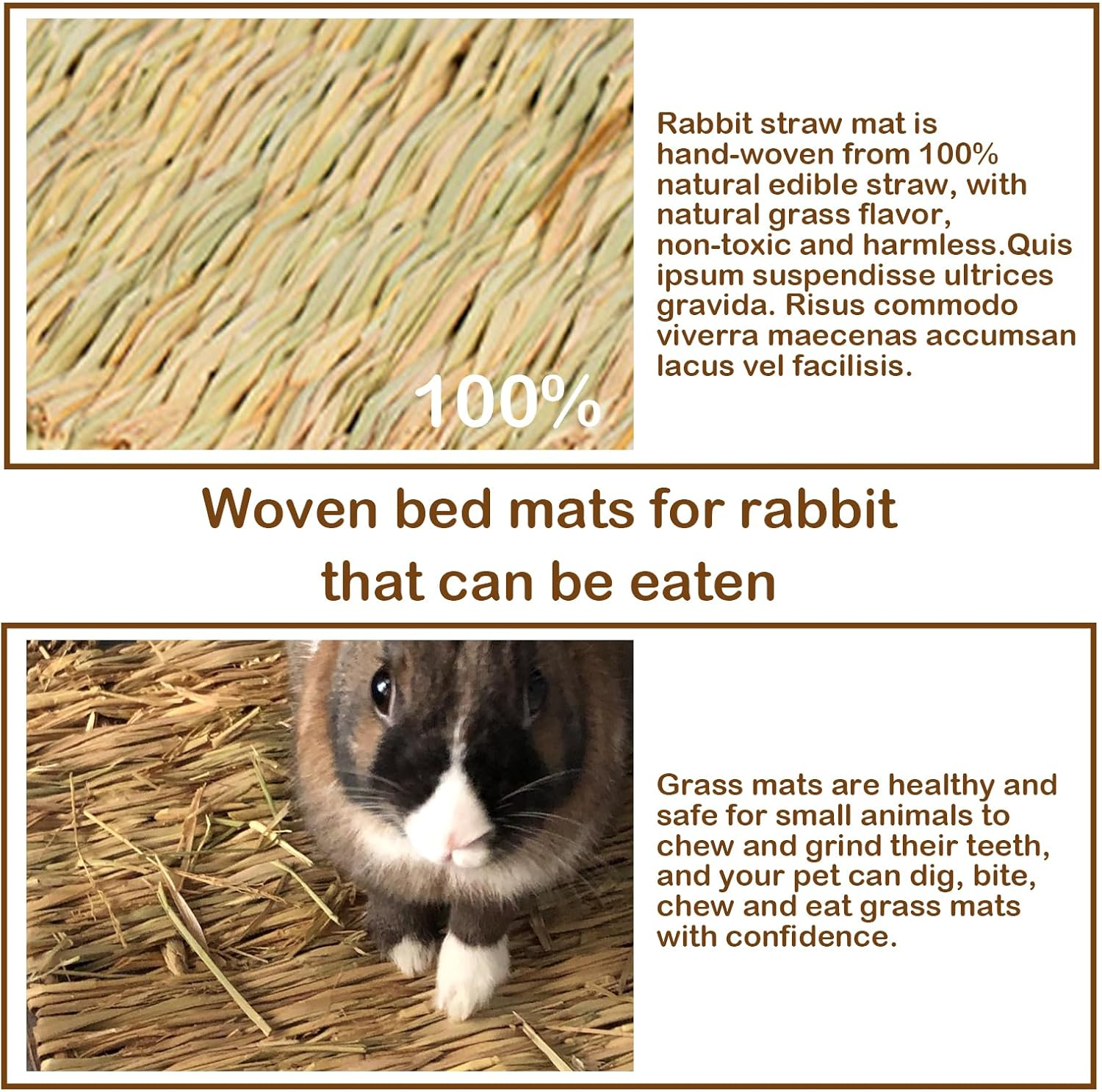 MUYG Rabbit Grass Mat,Grass Mats for Rabbits Bunny Natural Straw Woven Bed Small Animal Hay Matt Sleeping, Chewing, Nesting and Toys for Guinea Pig Hamster and Rat Bed Mat (6 Pcs) image number 1