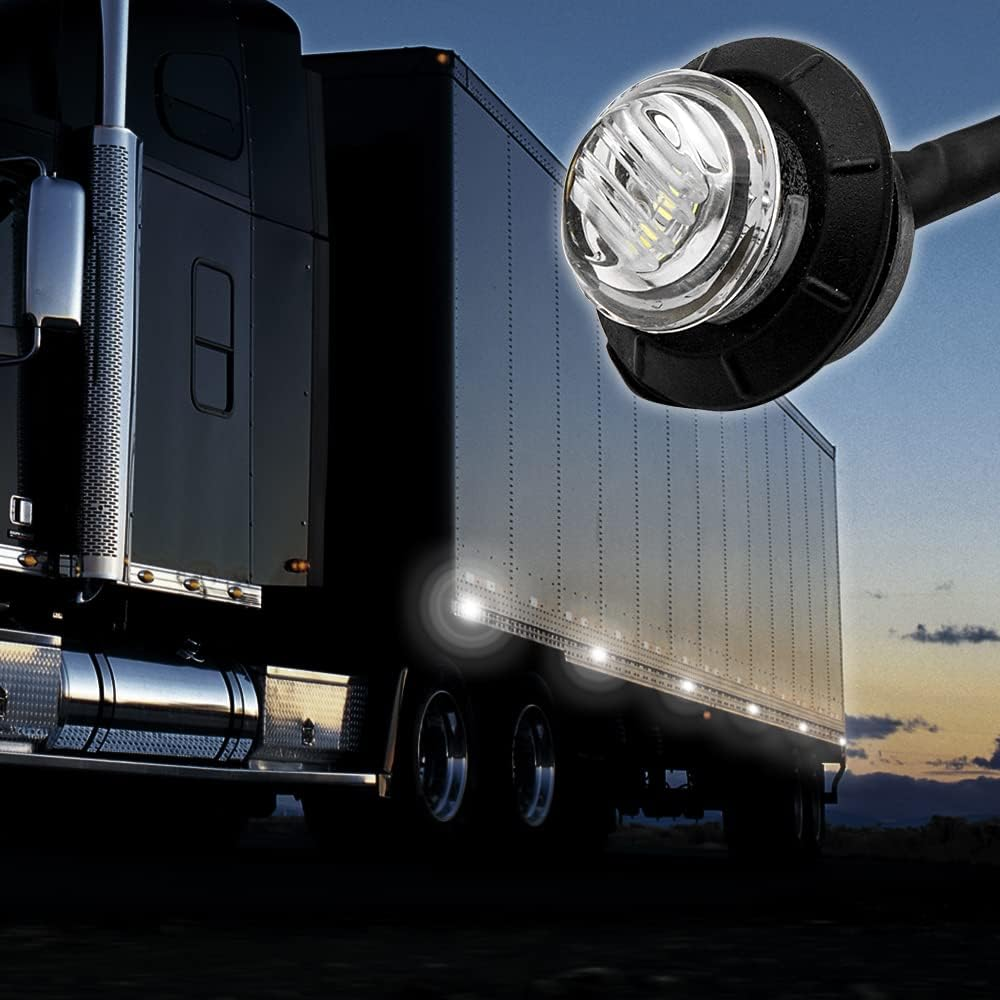 Baceyong 4Pcs 12V/24V 3/4" LED Side Marker Lights for Car Trailer Truck, Super Bright round White Indicator Lamps Replacement, White Lighting image number 6