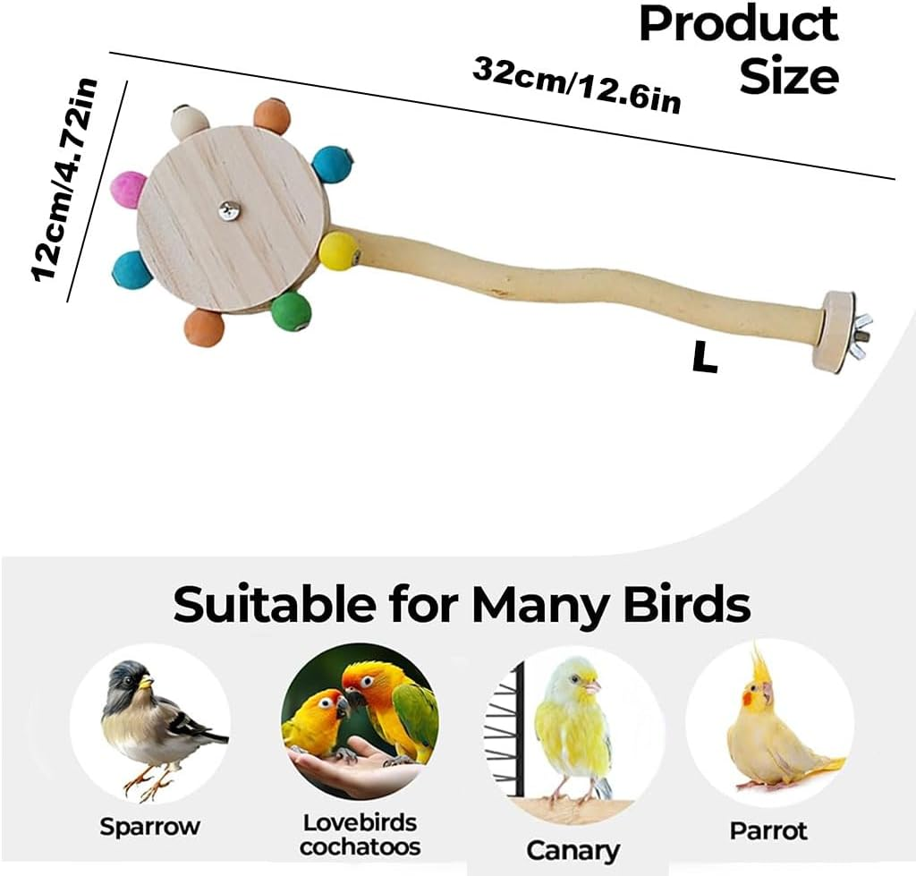 Bird Stand Perch Toy with Rotating Balls, Natural Wood Cage Accessories, Bird Toys for Small Medium Birds,Parakeets, Ideal for Parakeets, Cockatiels & Lovebirds (L) image number 2
