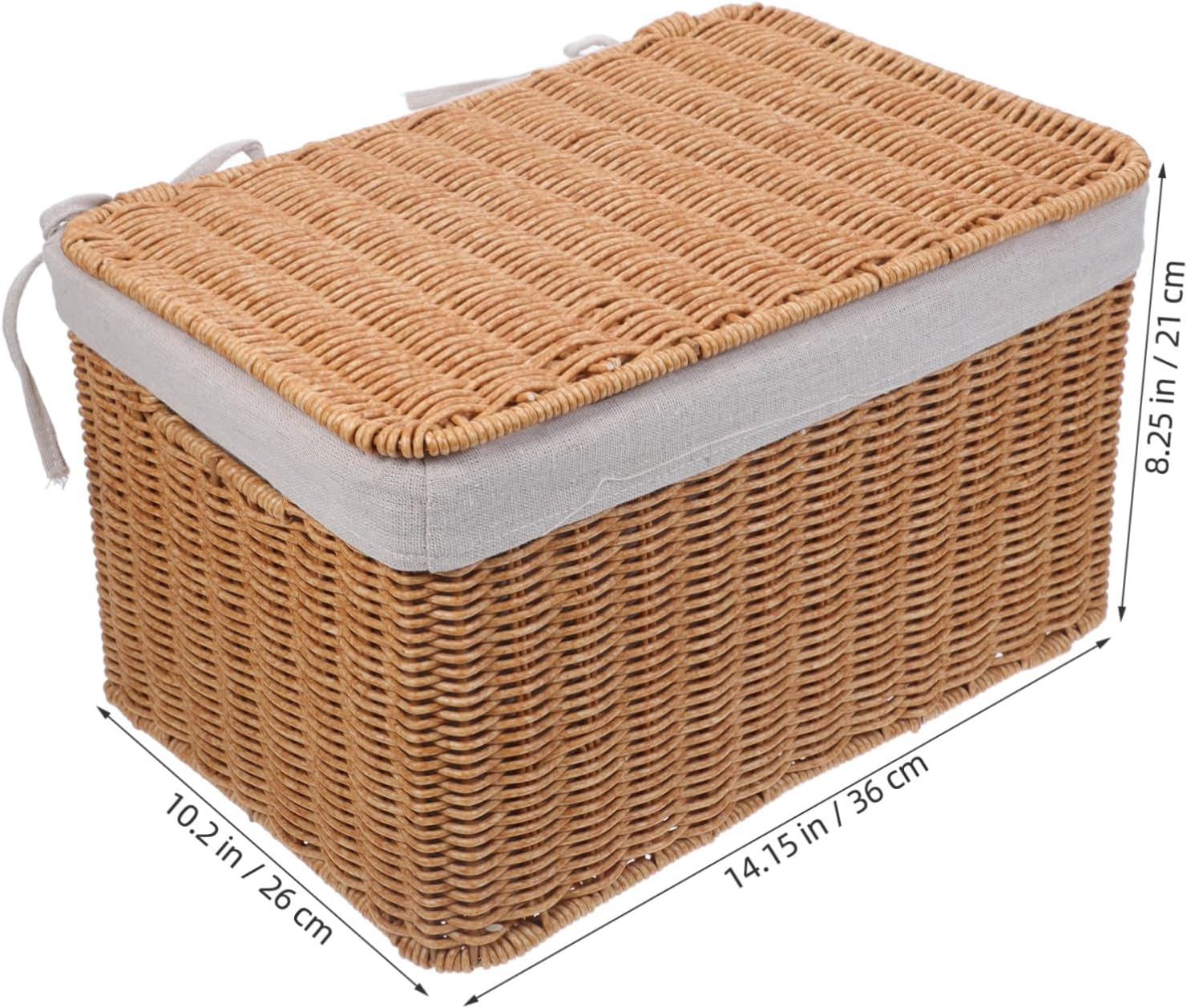 BESTYASH Rectangular Wicker Storage Basket with Lid and Dual Handles Handwoven Rattan Organizer Bin for Laundry Closet and Home Storage Portable Decorative Shelf Container for Clothes And image number 1