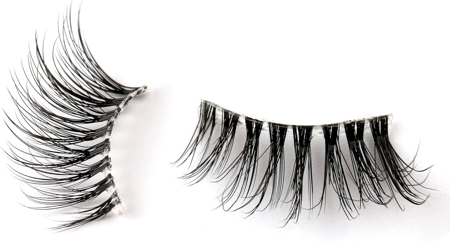 Clear Band Half False Eyelashes Natural Look Wispy Cat Eye Short Fake Lashes Russian Strip Lashes D/DD Curl Natural Faux Mink Eye Lashes(Azm01) image number 4