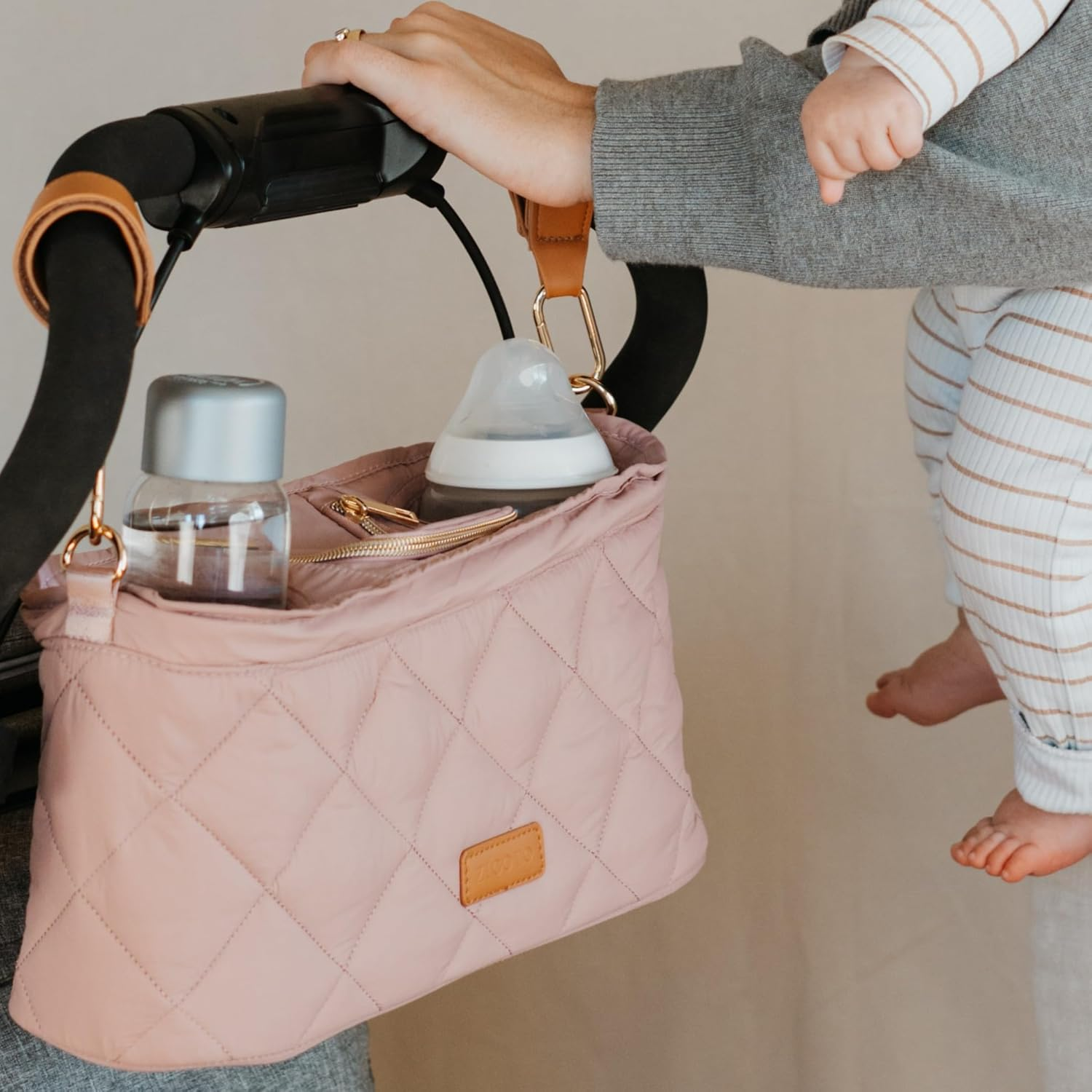 ZICOTO Beautiful Stroller Organizer Bag - Easy to Install Stroller Caddy Incl. Cup Holder Attachment - Perfectly Sized Accessories for Any Stroller