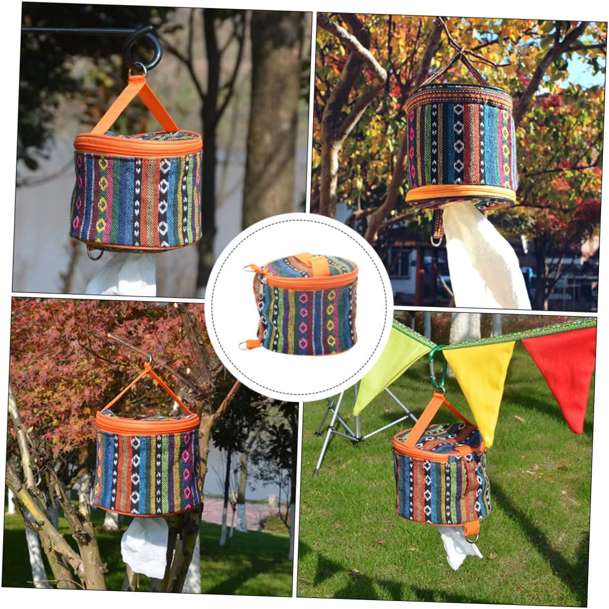 SHOWERORO Ethnic Style Tissue Bag Zipper Portable Washable Napkin Pouch for Travel Artistic Tissue Holder for Home and Office image number 2