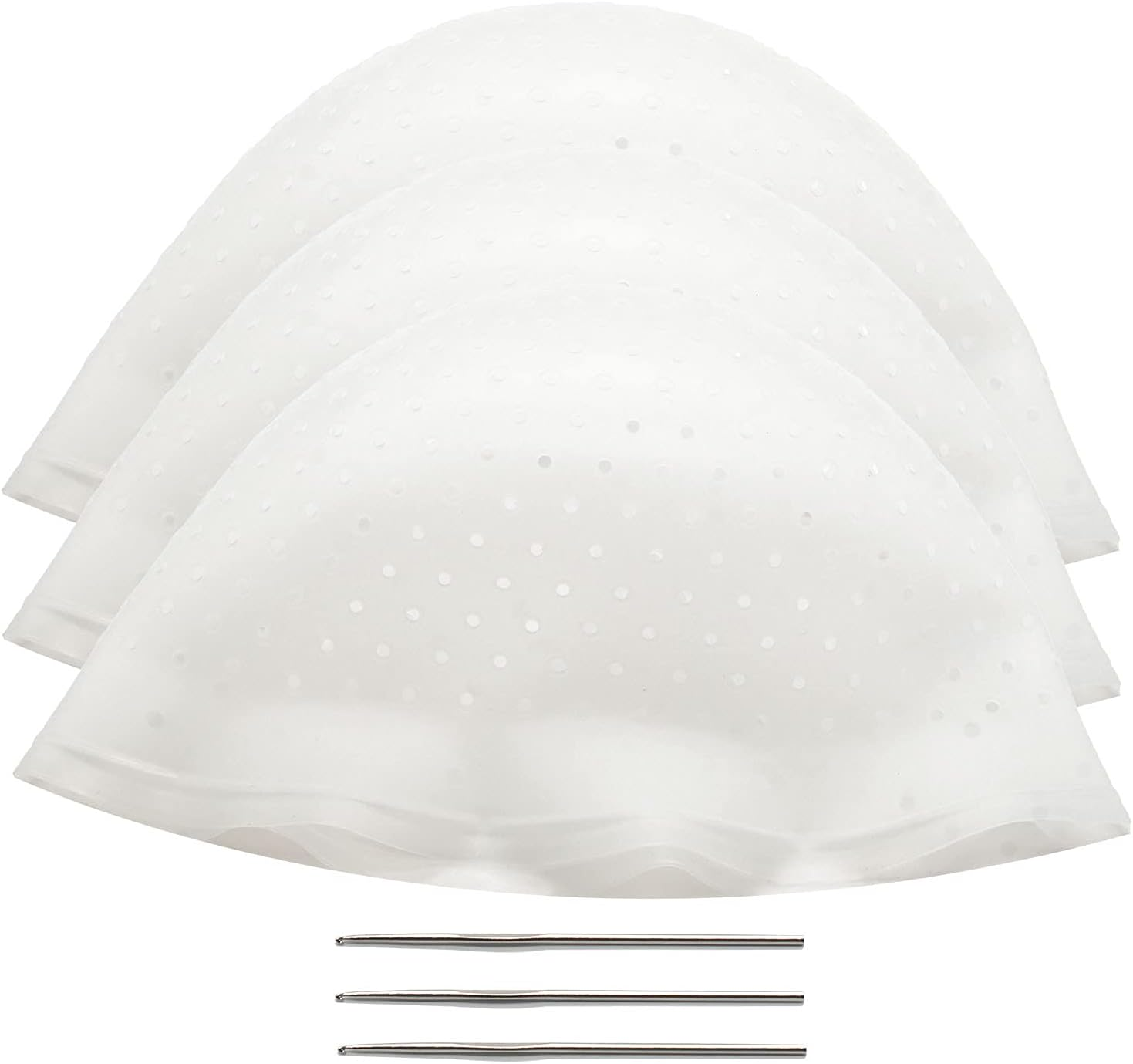 3 PCS Pre-Punched Hair Highlighting Cap with Hook Kit - Silicone Dyeing and Frosting Cap for DIY Highlights at Home Hair Salon - Reusable Barber Cap (White) image number 4