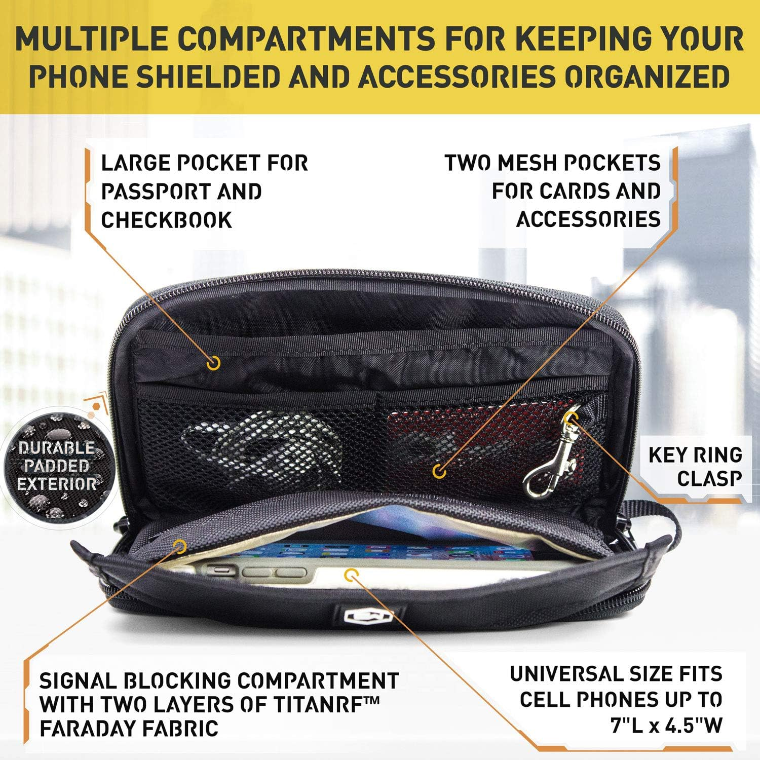 Mission Darkness Mojave Faraday Phone Bag // Multi-Functional Travel Case with Accessory Pockets and Built-In Faraday Sleeve // Signal-Blocking, Anti-Tracking, Anti-Hacking, EMF Reduction image number 4