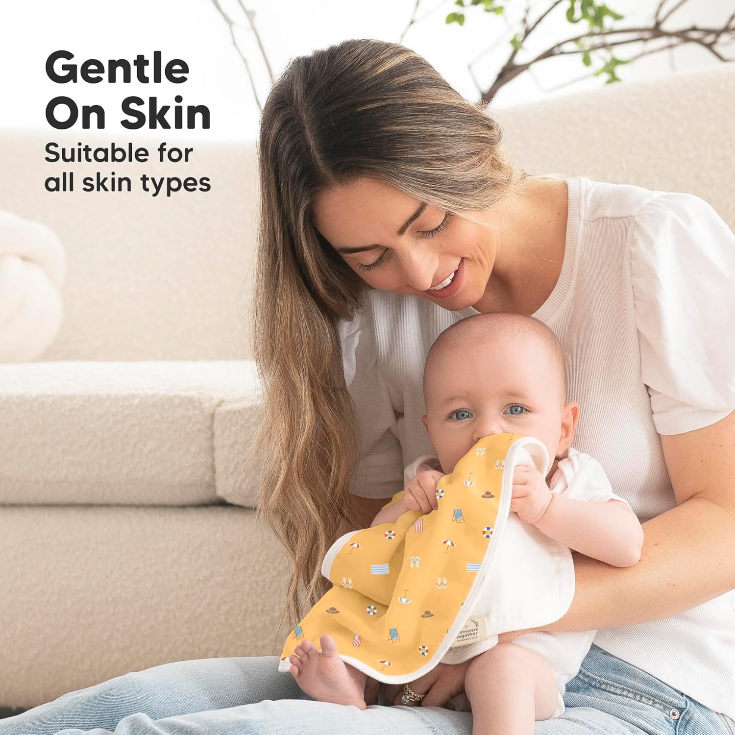 5-Pack Muslin Burp Cloths Baby Boy, Girl - Very Absorbent Baby Burp Cloth Rags, 8-Layers Viscose Derived from Bamboo Cotton Muslin Towel, Super Soft Spit up Rags, No Shrink Washcloths (Beach Day) - Beach Day image number 5