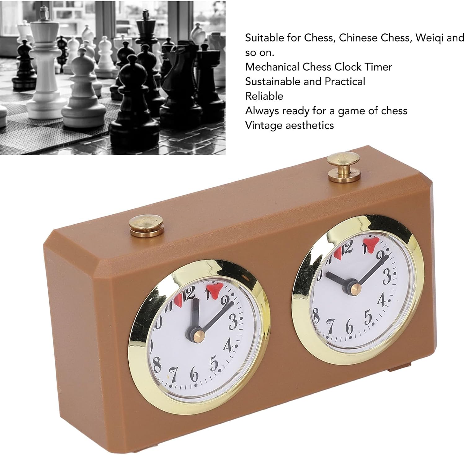 Retro Analog Chess Clock Timer, No Battery Required Mechanical Chess Clock Game Timer, Professional Mechanical Analog Chess Clock for Chinese Chess, International Chess (Tan) image number 4