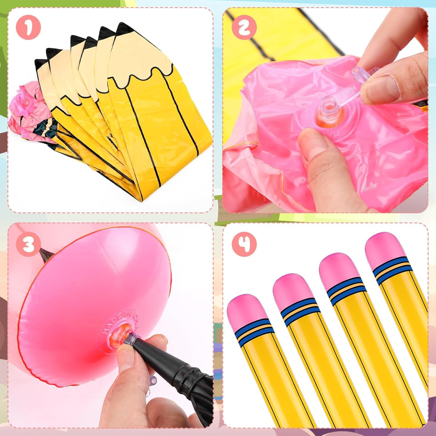 Inflatable Balloon Pencil Decoration Large Big Huge Giant Size Jumbo Birthday First Day Back to School Classroom Graduation Party Favor Supply Blow up Crazy Novelty Decor Bulk Props Kid Pack Set Kit image number 4