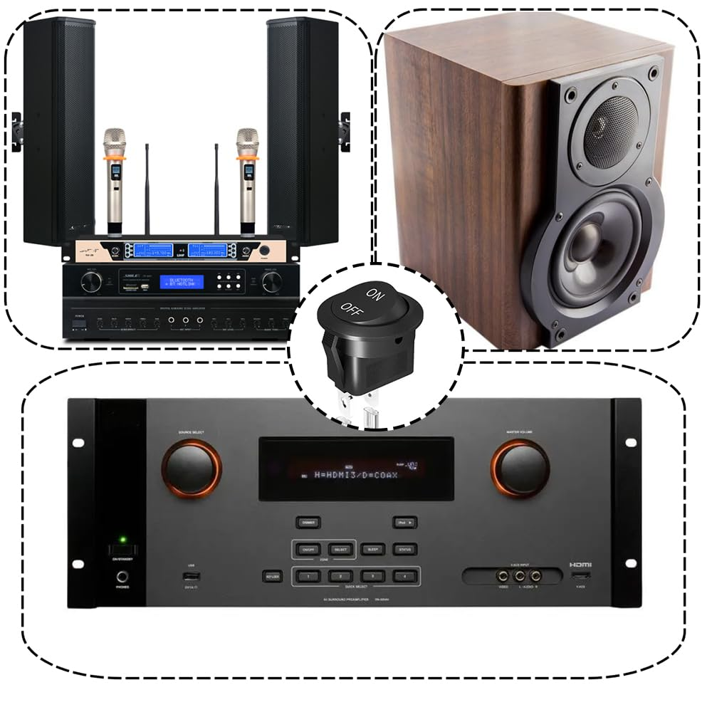 12V Circular Toggle Switch, 2-Pin SPDT, 20A/12V DC, 10A/125V AC, Black, Manual, Snap-In Mount, Hinge Lever, ON-OFF image number 5