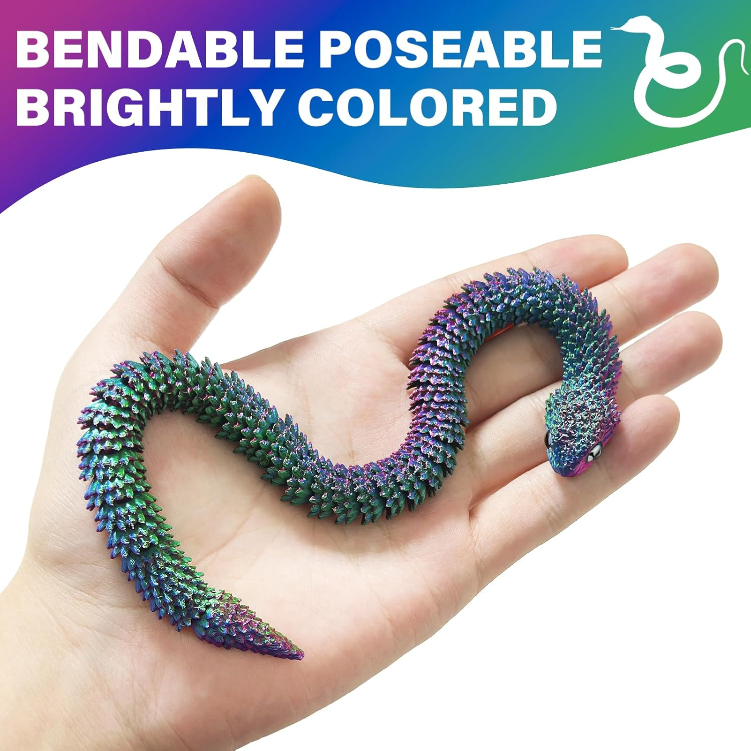 TEAONE 3D Snake Toy, 3D Printed Animal for Desktop Decor, Birthday Gift, Loot Bag Fillers (Dazzling Color, Length 30Cm/11.81In) image number 6