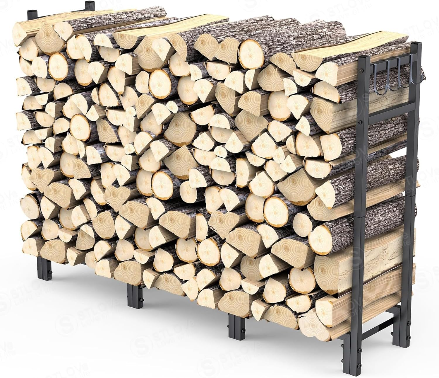 Firewood Rack, Heavy Duty Big Fireplace Rack, 44.7"L X 31.5"H Folding Firewood Storage Log Rack with 4 Hooks, Adjustable Fireplace Log Rack for Wood Storage,Keeps Firewood Neat,Drying-Not Include Wood image number 3