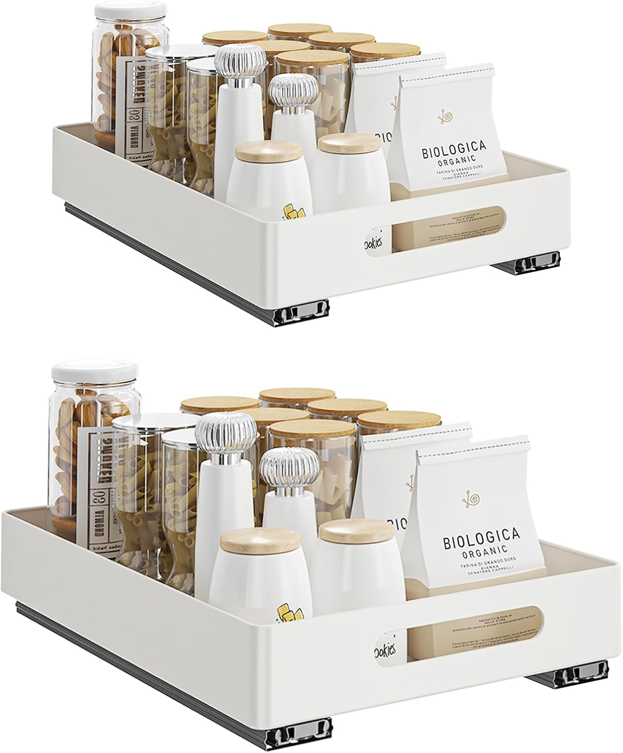2 Pack Pull Out Cabinet Organizer, Adhesive Slide Out Drawer for Cabinets, Peel and Stick Pull Out Drawer Shelves, Multifunctional Drawer Organizers for Kitchen, Pantry, Bathroom, Bedroom (White)