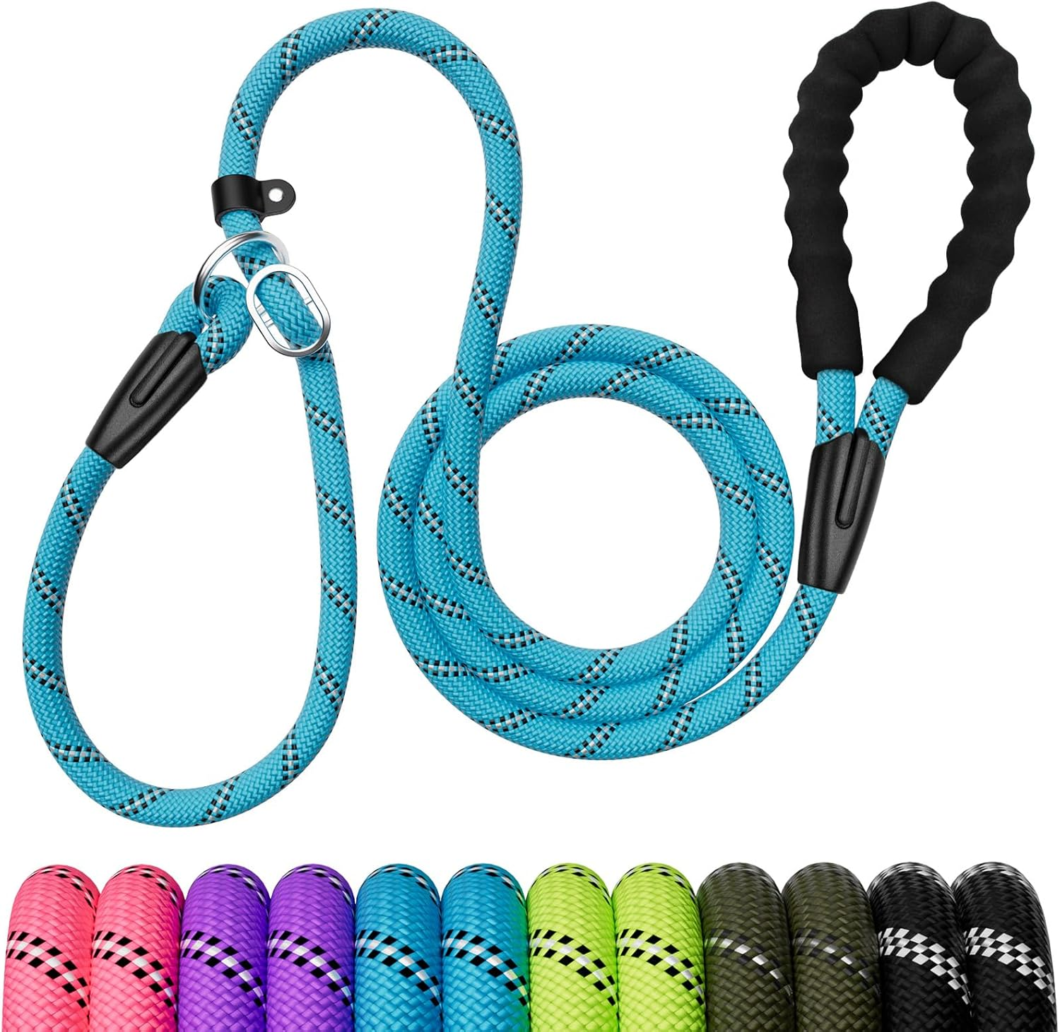 Slip Lead Dog Leash 6FT, Heavy Duty 1.8M Anti-Choking Rope Slip Leash, Reflective Strong Sturdy Rope Lead for Large Medium Small Dog, 1/2 Inch(12Cm), Blue image number 6