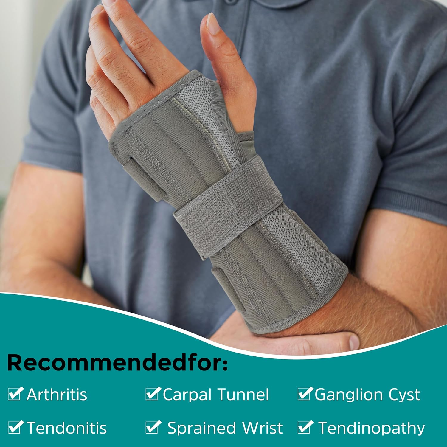 Wrist Brace for Carpal Tunnel, [New Upgrade] Adjustable Night Wrist Support Brace, Hand Support for Arthritis, Tendonitis, Sprain, Injuries, Wrist Pain (Right Hand-Grey, L/XL) image number 1