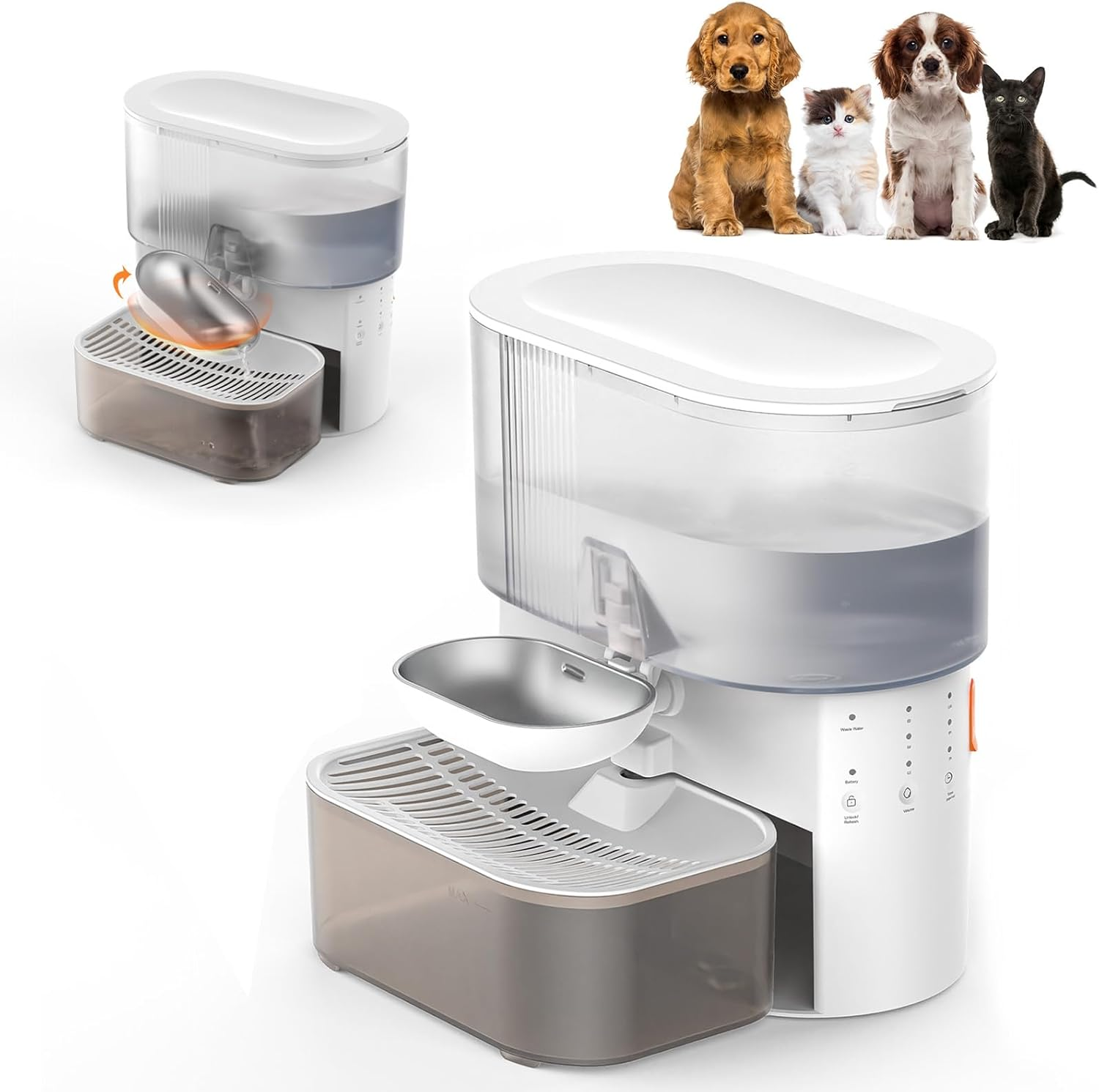 Advwin Smart Wireless Pet Fountain 3.5L, No Filter Needed, Wastewater Separation Fresh Water, with Stainless Steel Bowl, Automatic Water Dispenser for Cats and Small Dogs image number 1