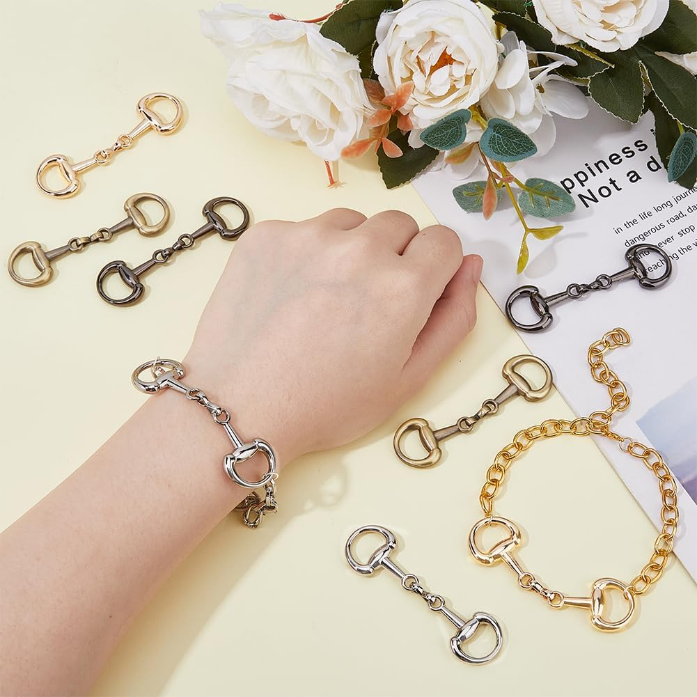SUPERFINDINGS 8Pcs 4 Colors Alloy D Ring Snaffle Bit Buckles Horse Bit Buckle Double Bit Buckle for DIY Snaffle Bit Horse Jewelry Loafer Shoes Decoration, 72X21X6Mm