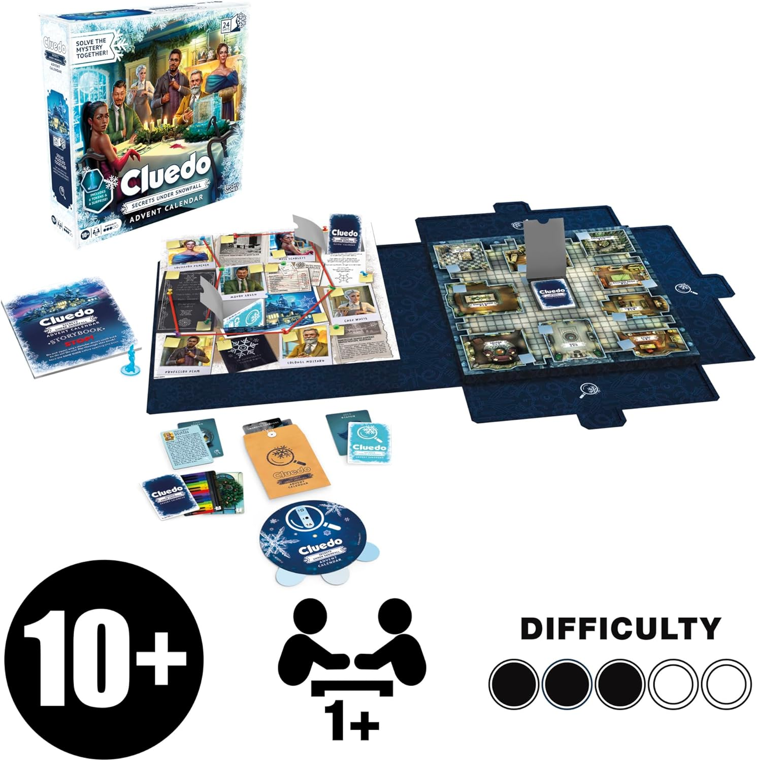 Clue Advent Calendar: Secrets under Snowfall | 24 Days | Family Mystery Games | with 6 Winter-Themed Tokens and Surprise | Ages 10+ | 1+ Players image number 5