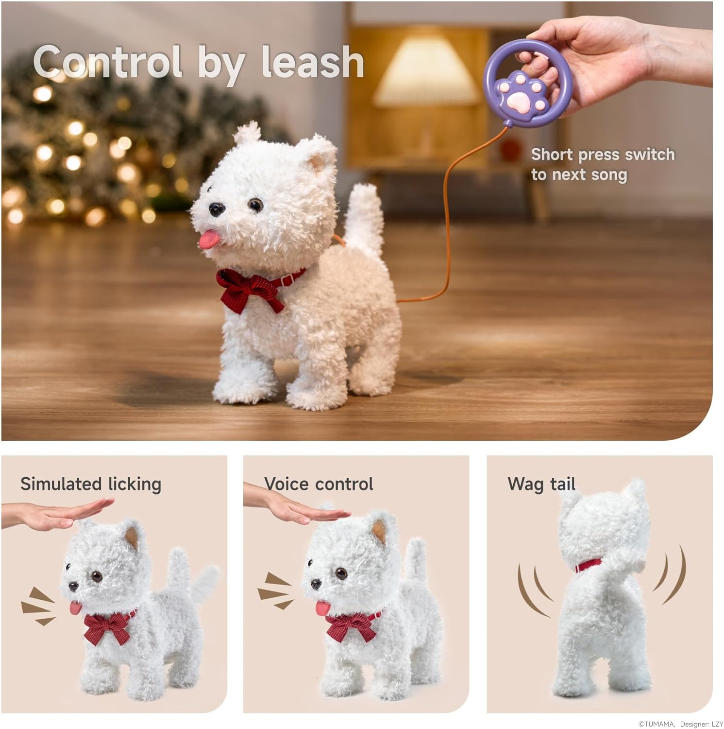 TUMAMA Baby Pet Dog Toys Remote Control & Voice Control Interactive Plush Puppy Toy Walking, Barking, Tongue Licking, Tail Wagging, Walking Dog Toy 3 4 5 6 7 Years Boys and Girls image number 3