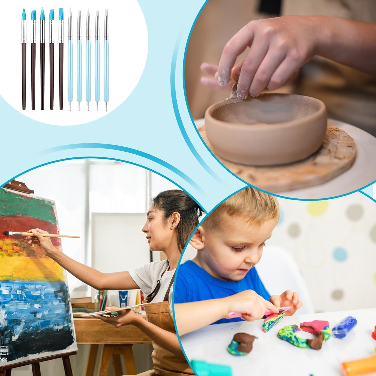 Furtryvl Flexible Clay Sculpture Tools - Silicone Color Shapers Brushes,Soft Handicraft Carving Modeling Pen for Nails, Drawing, Styling Dots image number 3