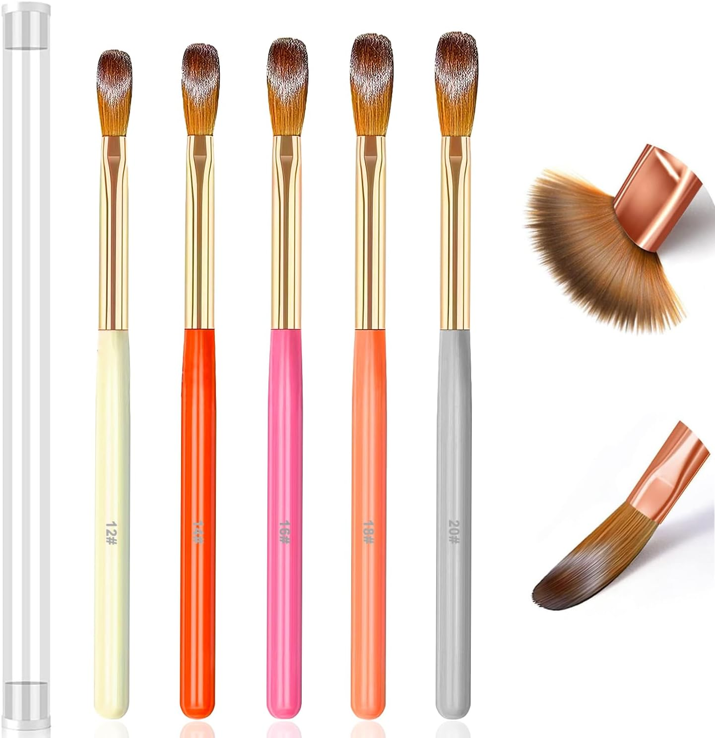 MUSILAN 5Pcs Acrylic Nail Brush Set, Multifunctional Nail Brushes, Nylon Bristles, Plastic Handle, Other Color, Ideal for Professionals and Beginners, Size 12/14/16/18/20